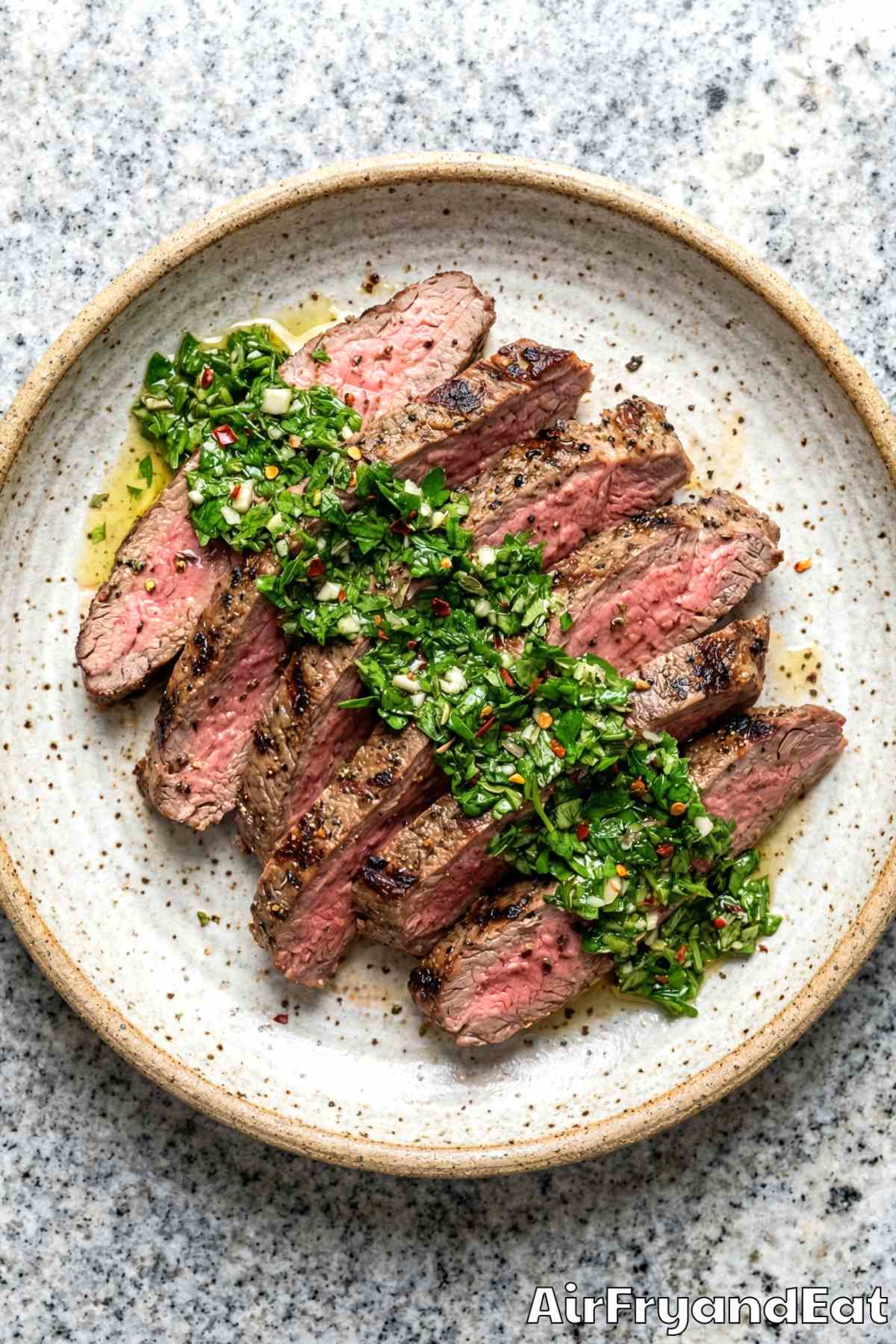 Flavorful air fryer chimichurri flank steak