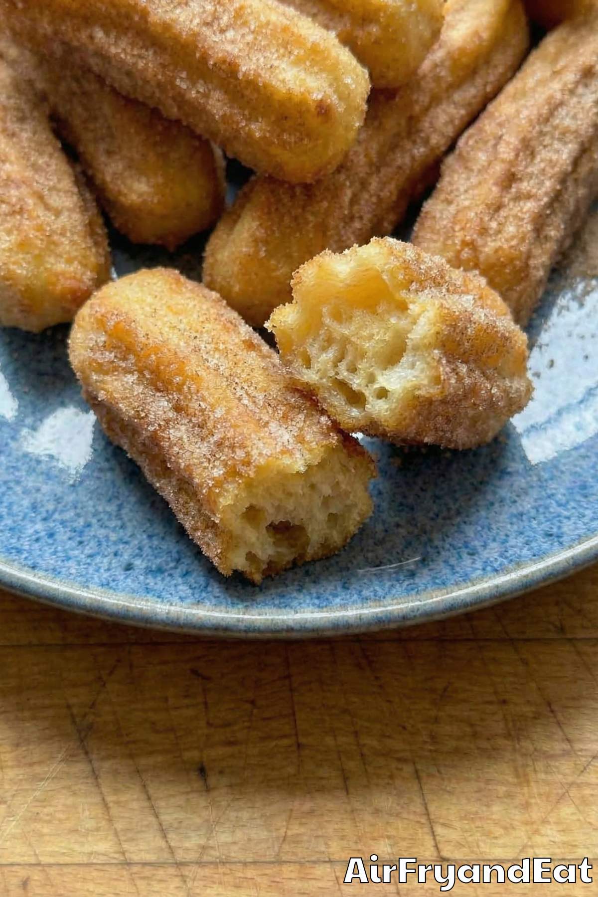 Warm air fryer churros ready to enjoy