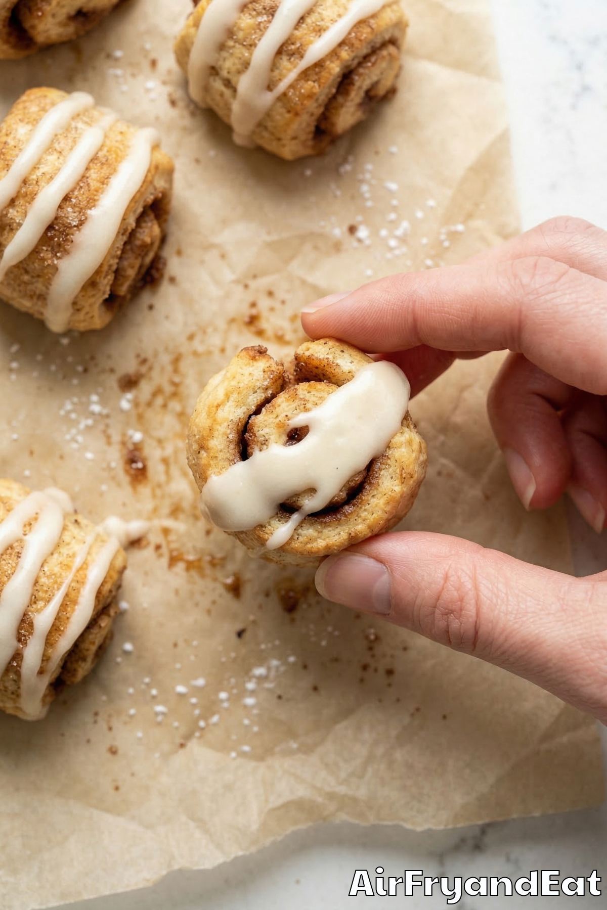 Bite-sized air fryer cinnamon roll bites