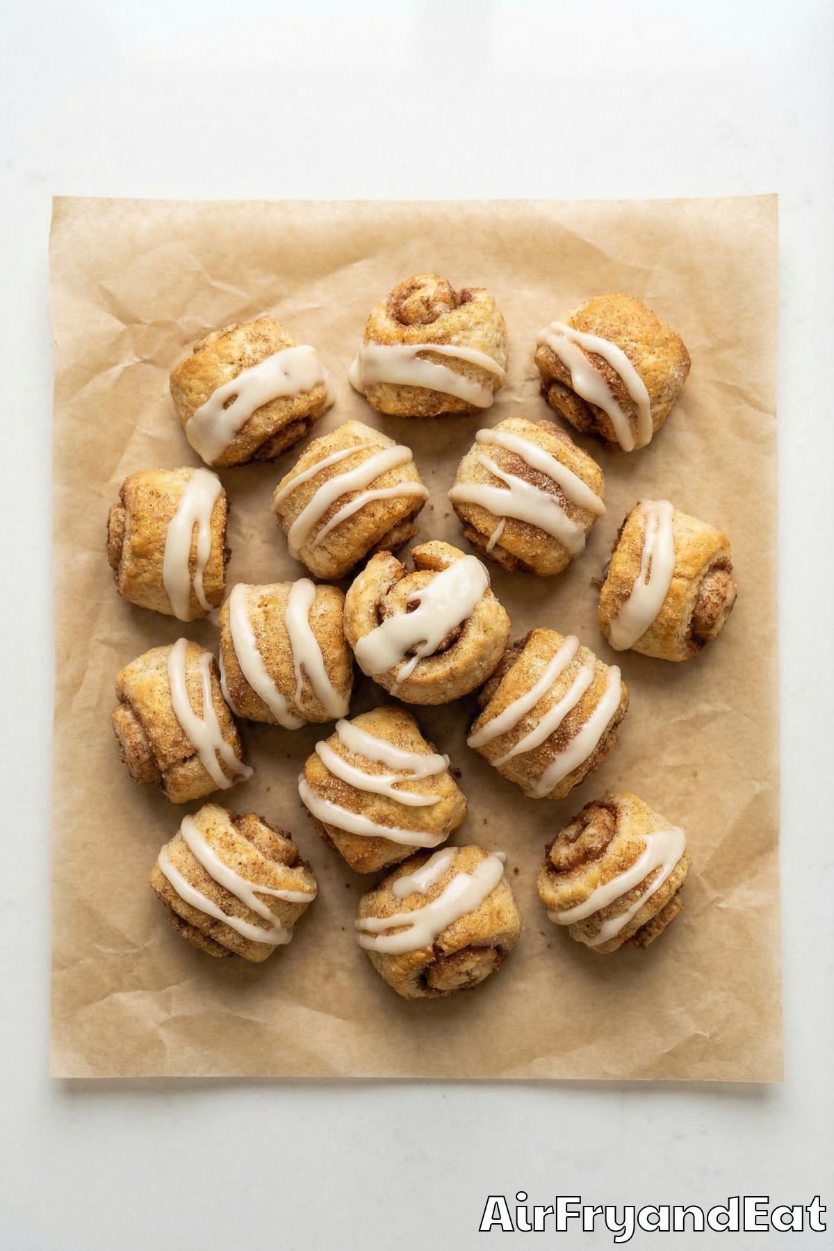 Easy air fryer cinnamon roll bites with glaze