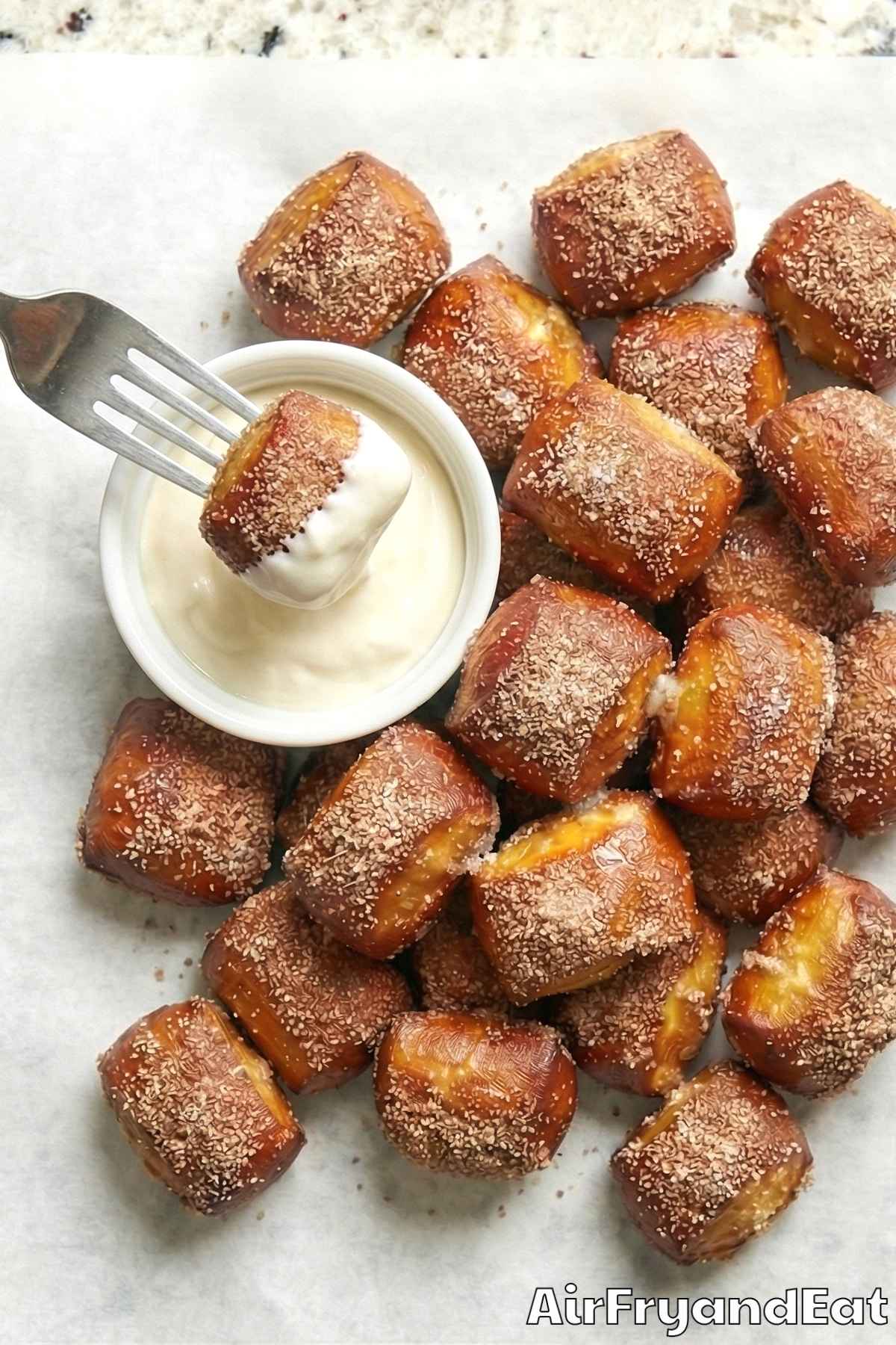 Warm air fryer cinnamon sugar pretzel bites