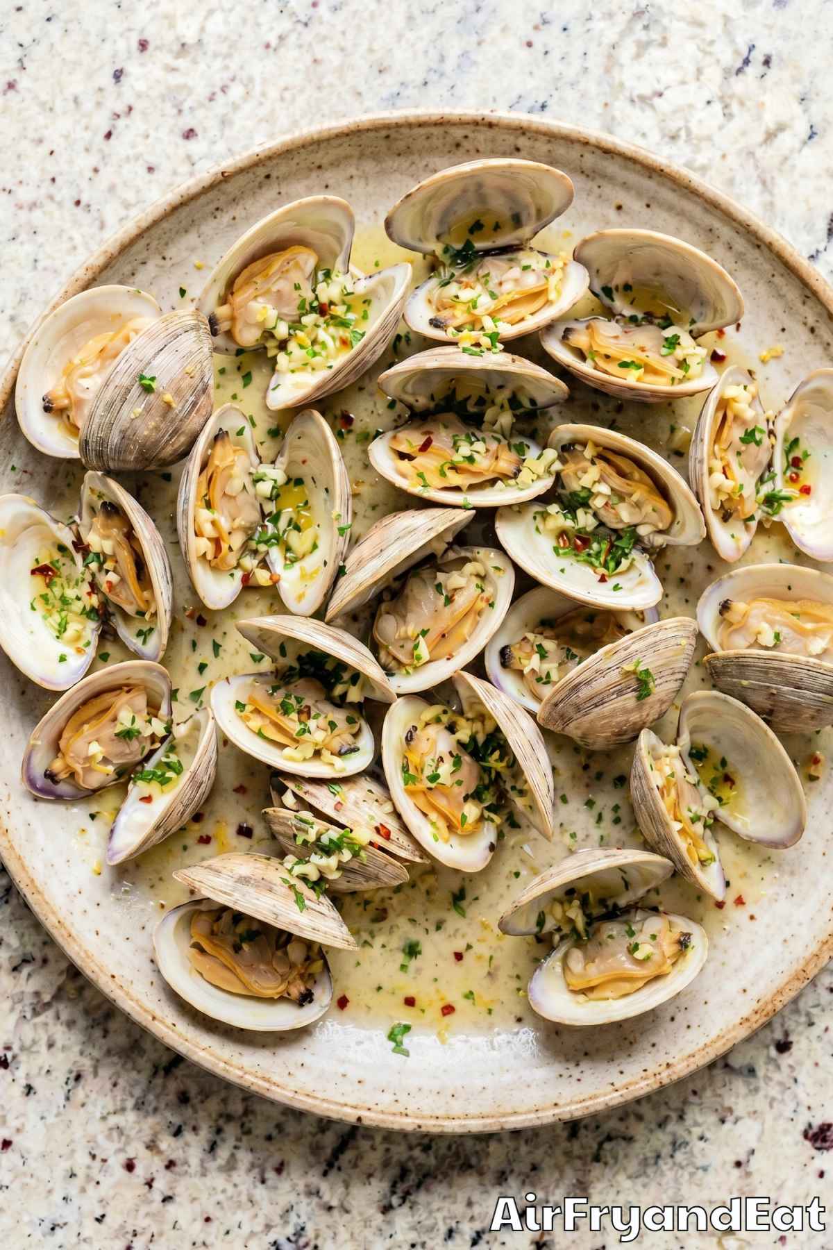 Savory air fryer clams in a bowl