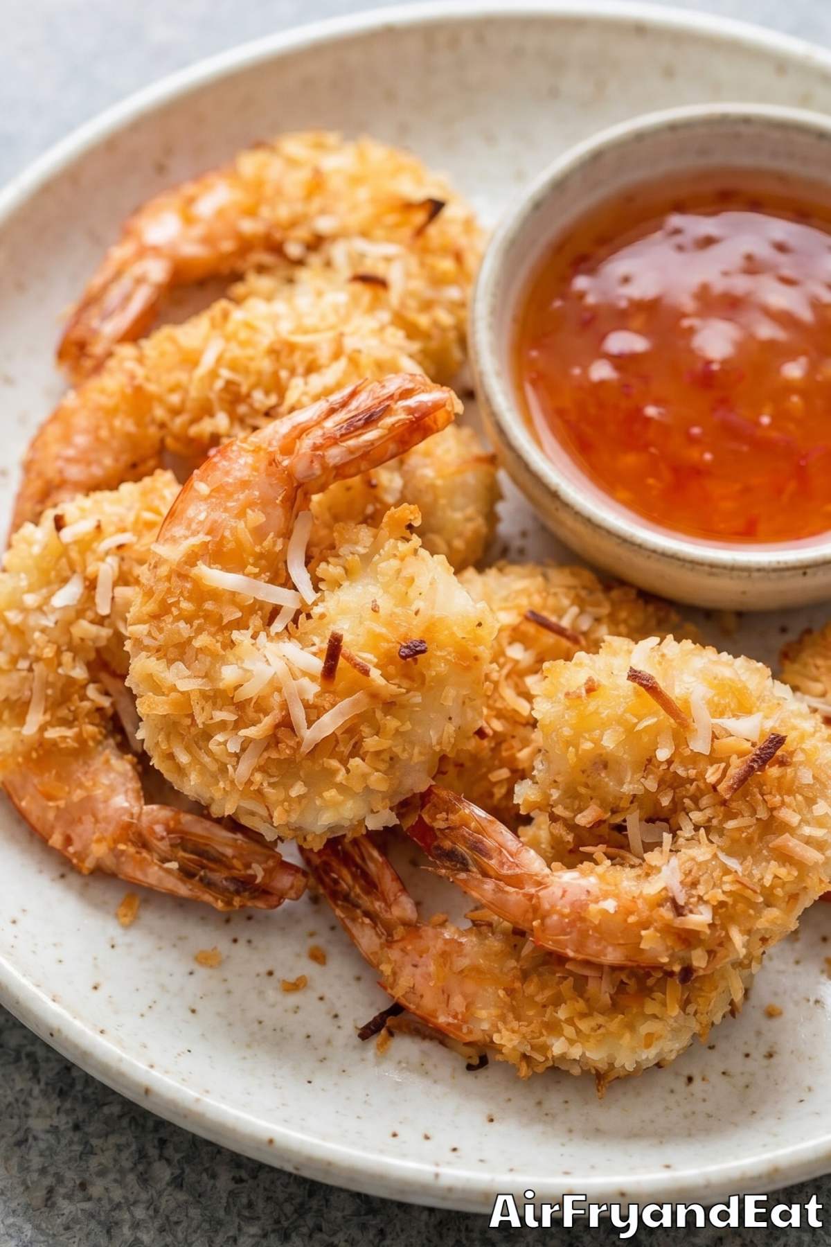 golden crunchy coconut shrimp close up