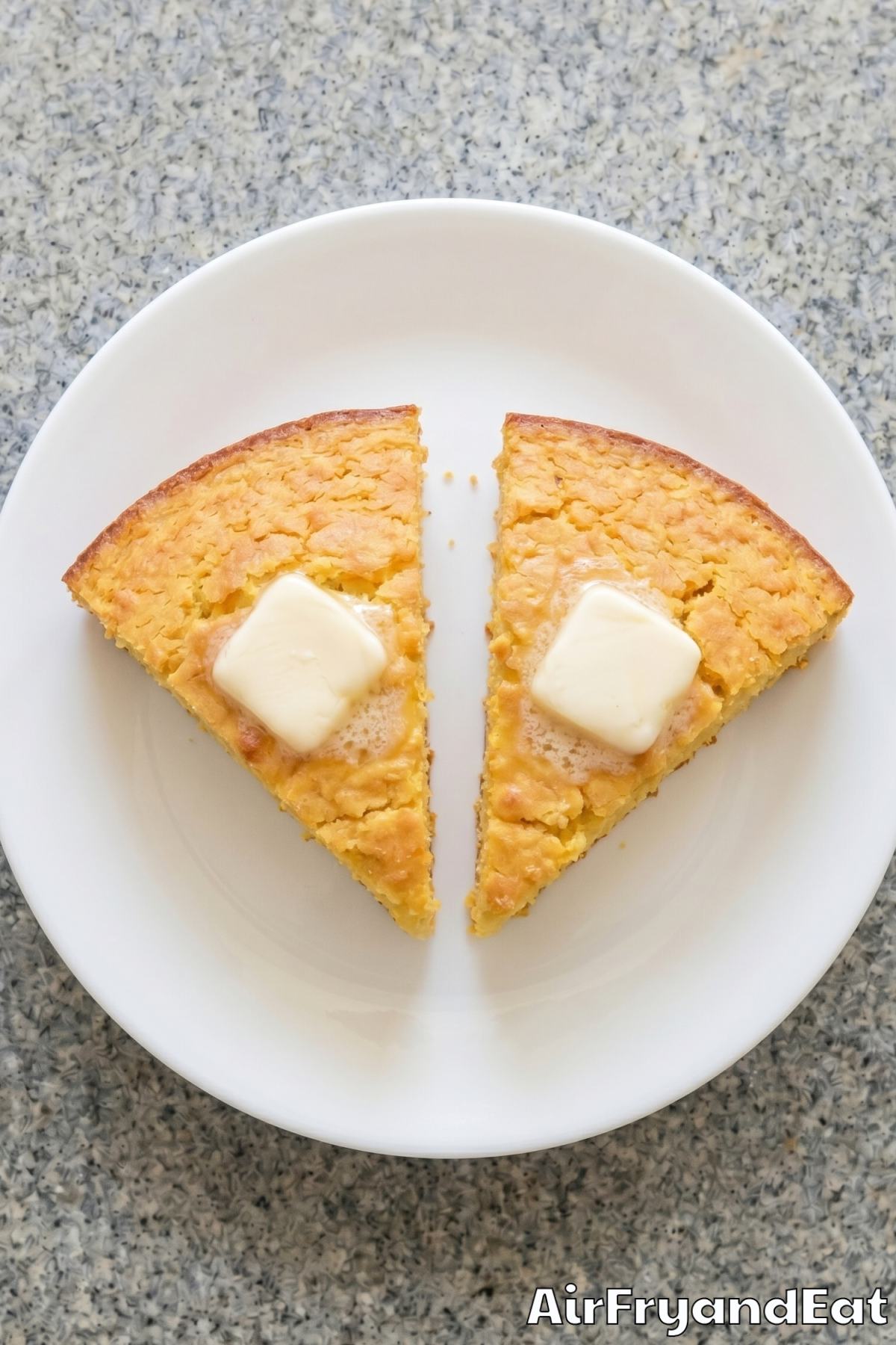 Fluffy air fryer cornbread wedges close up