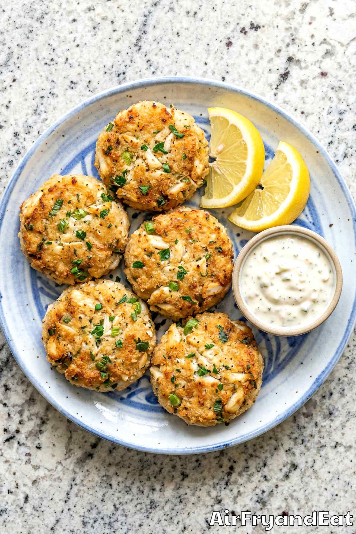 Savory air fryer crab cakes up close