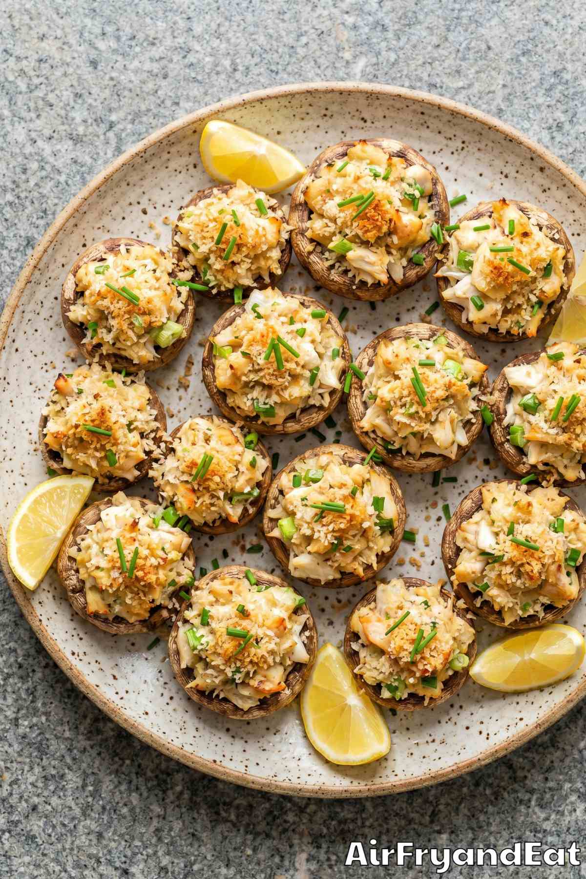 Golden air fryer crab stuffed mushrooms