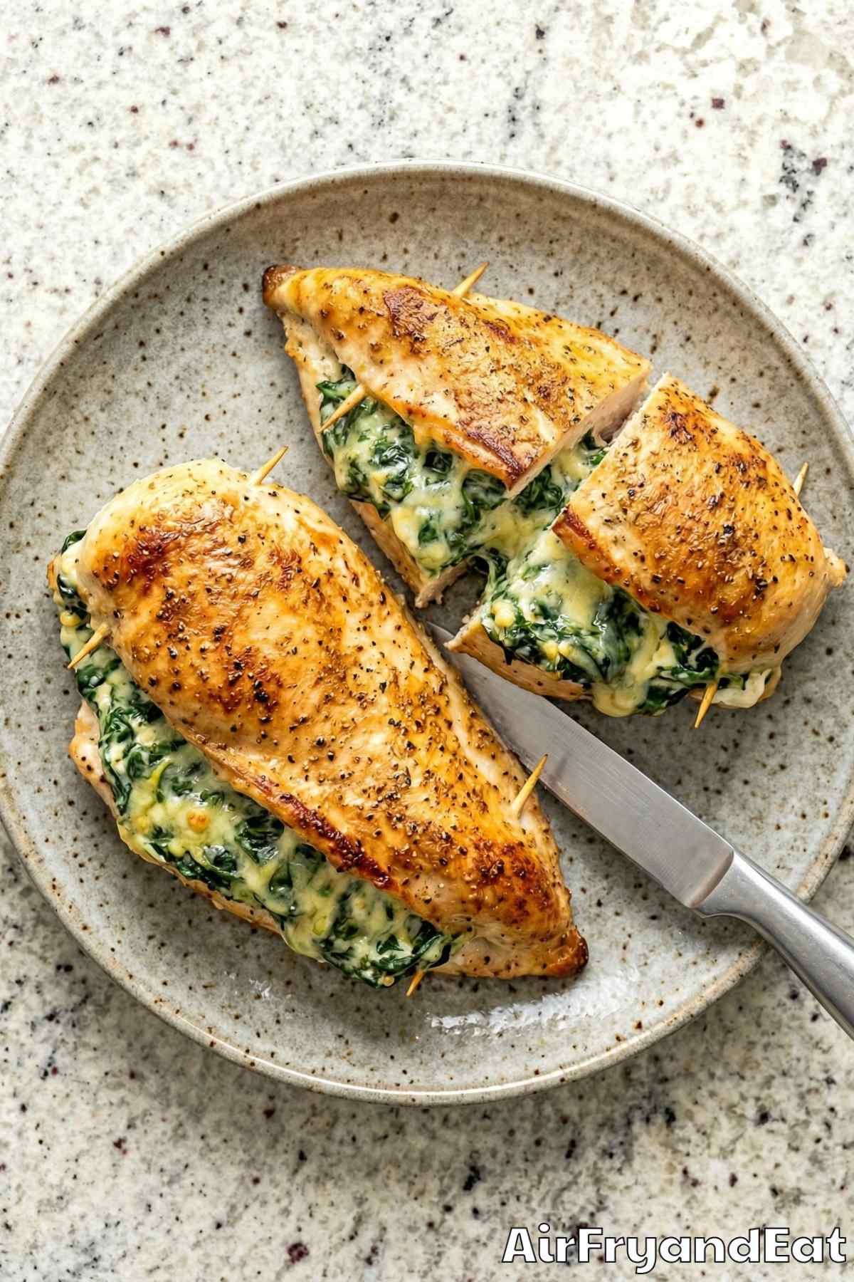 Crispy air fryer creamy spinach stuffed chicken