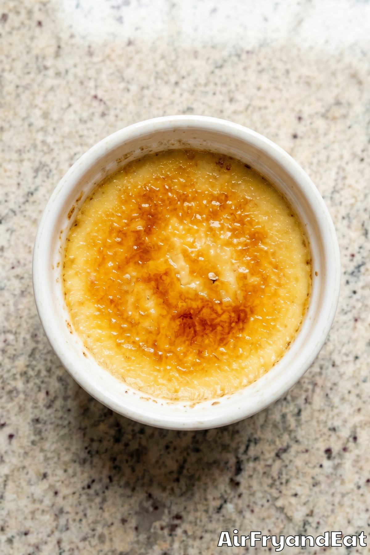 rich air fryer creme brulee in ramekin