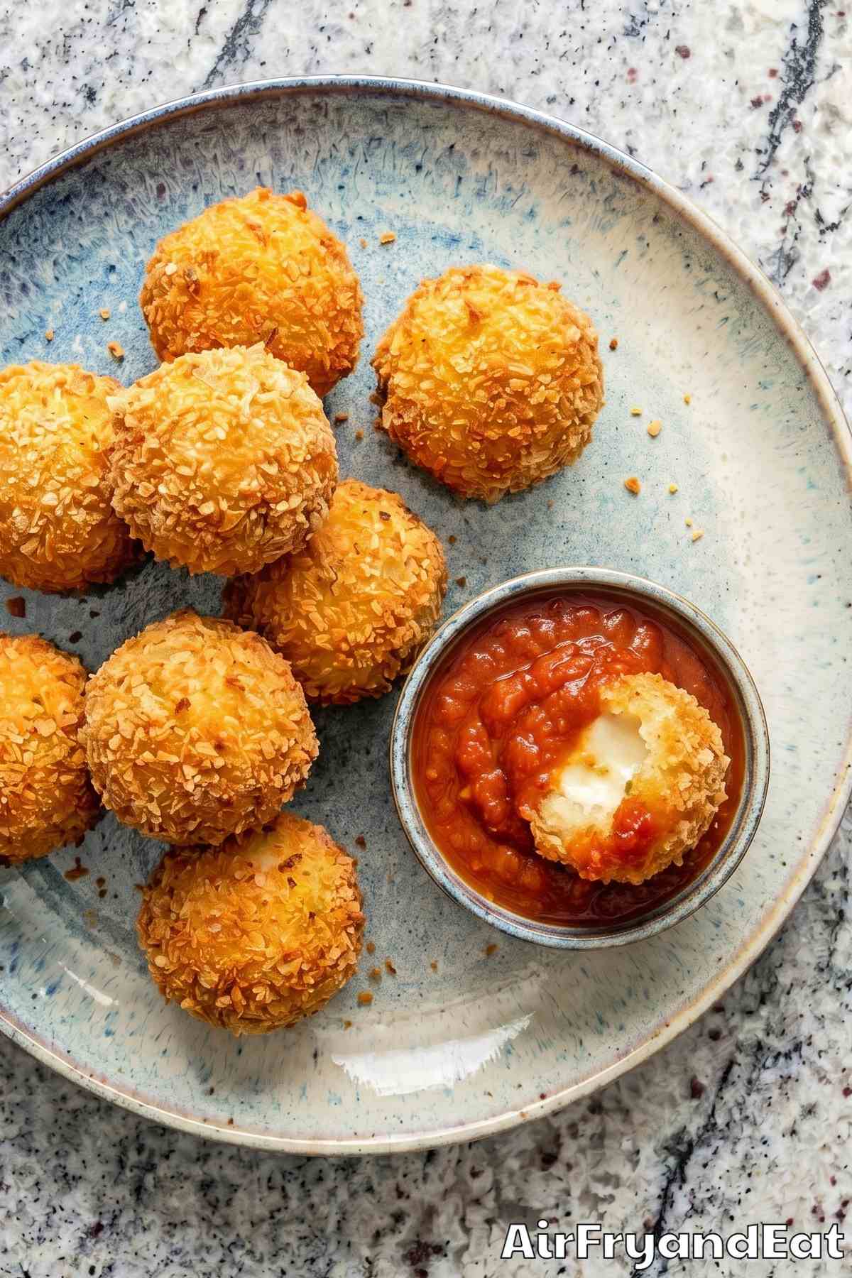 Warm air fryer crispy arancini stacked up