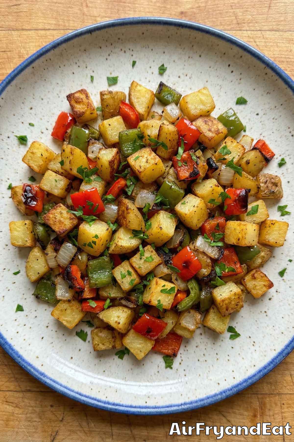 Easy air fryer breakfast potatoes with peppers
