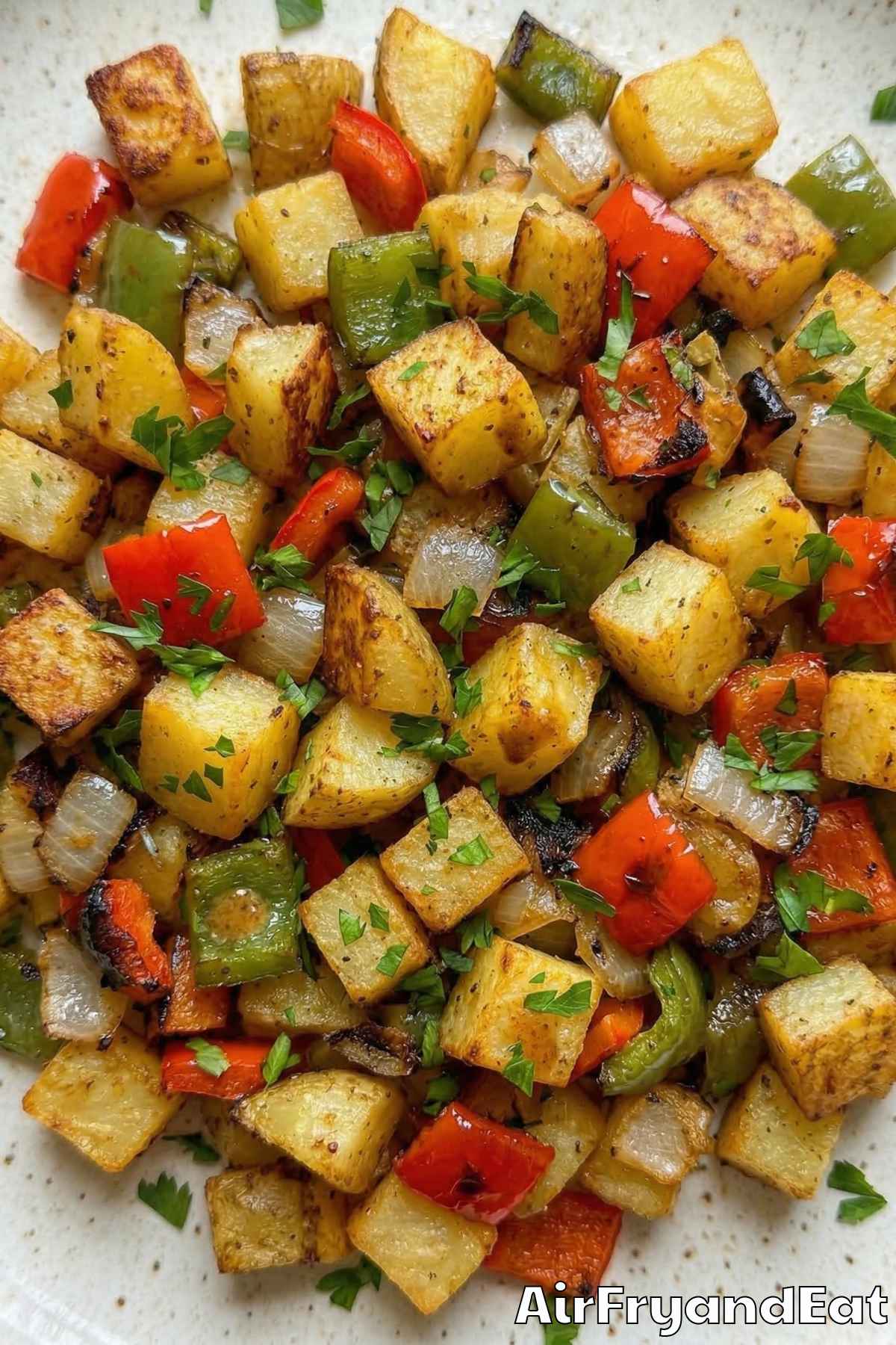 Seasoned crispy breakfast potatoes with peppers