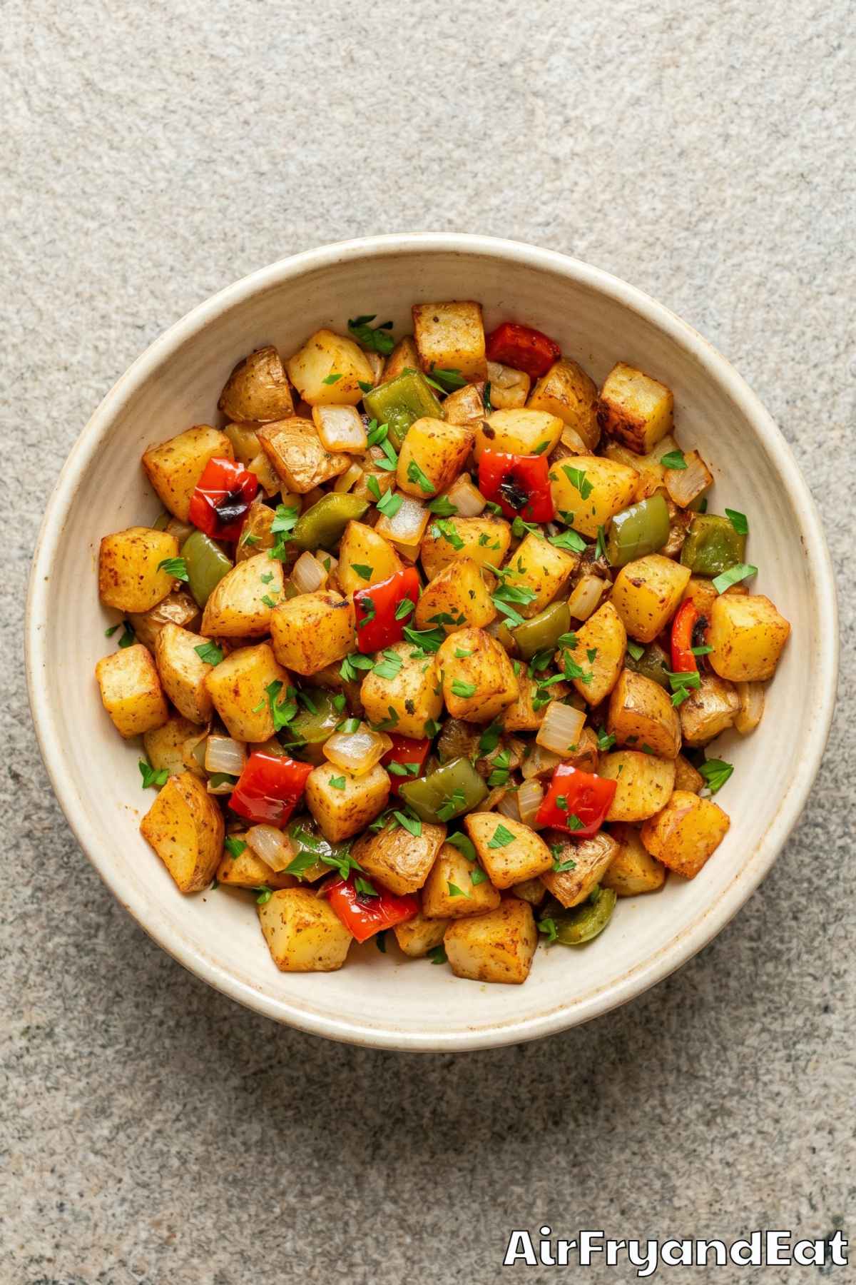 crispy air fryer breakfast potatoes with peppers