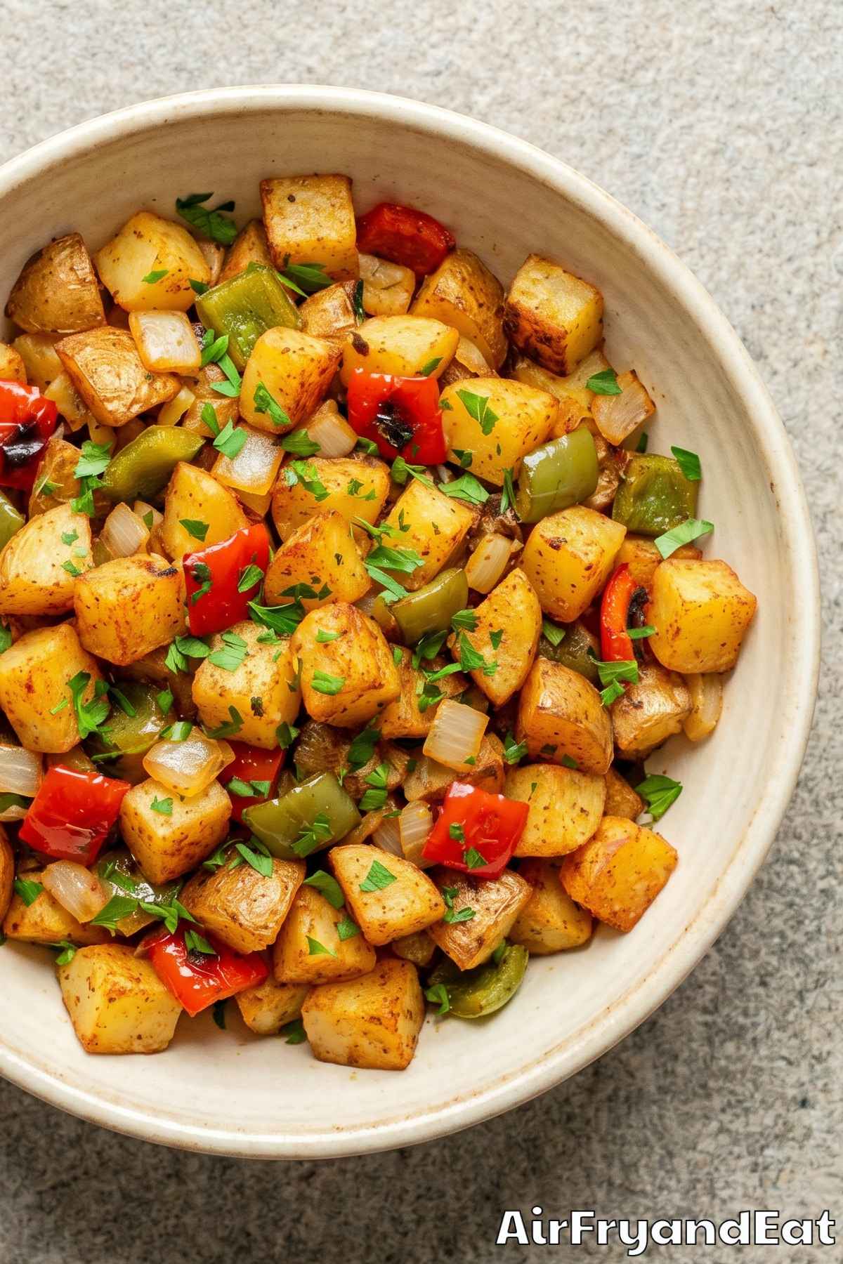 easy air fryer potatoes with colorful peppers