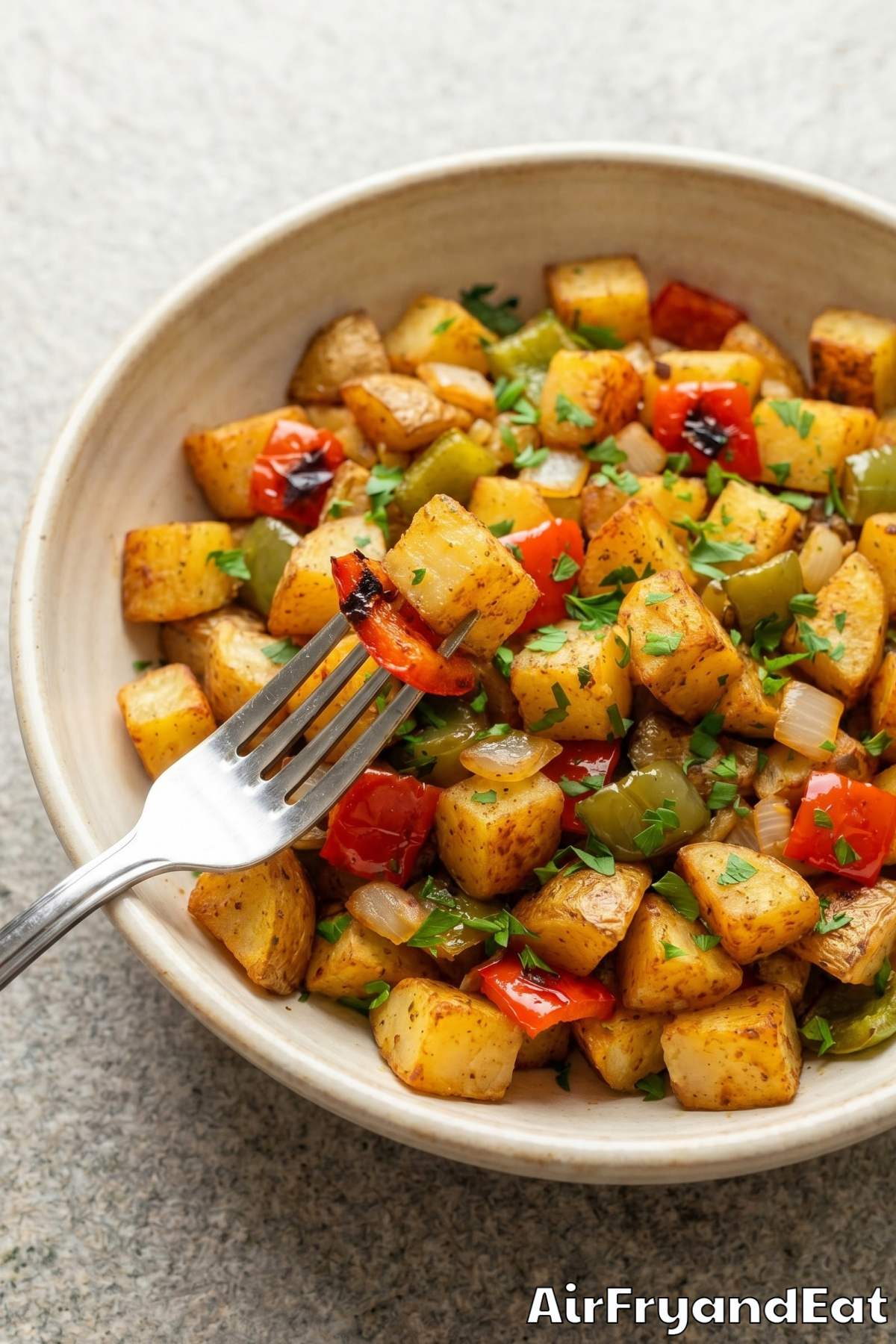 flavorful crispy potatoes and peppers served
