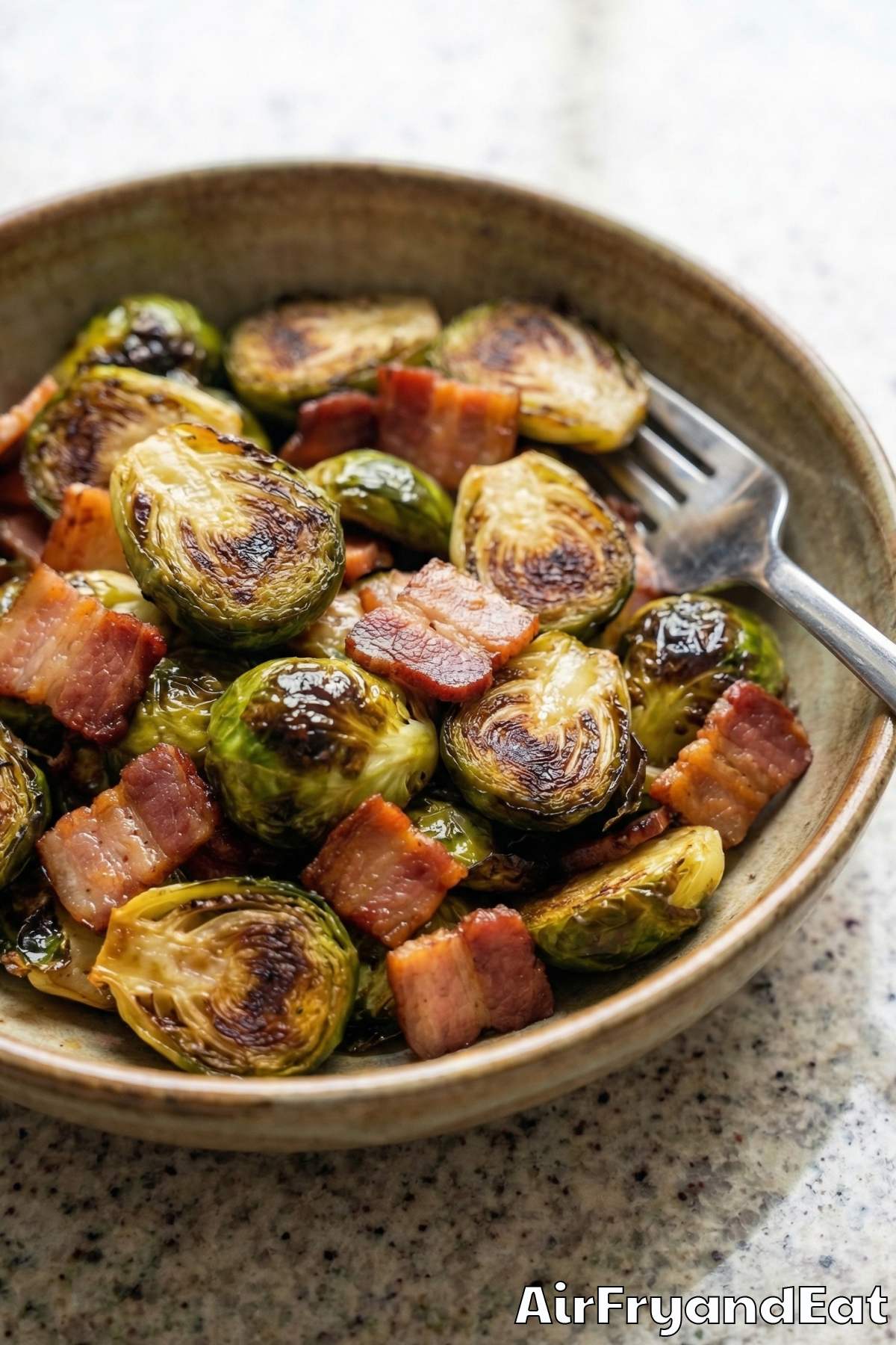 Savory air fryer Brussels sprouts and bacon