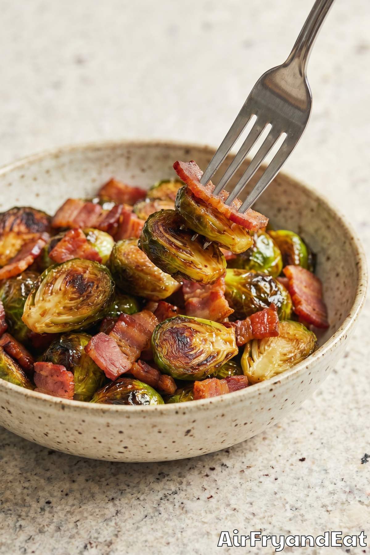 savory air fryer brussels sprouts and bacon
