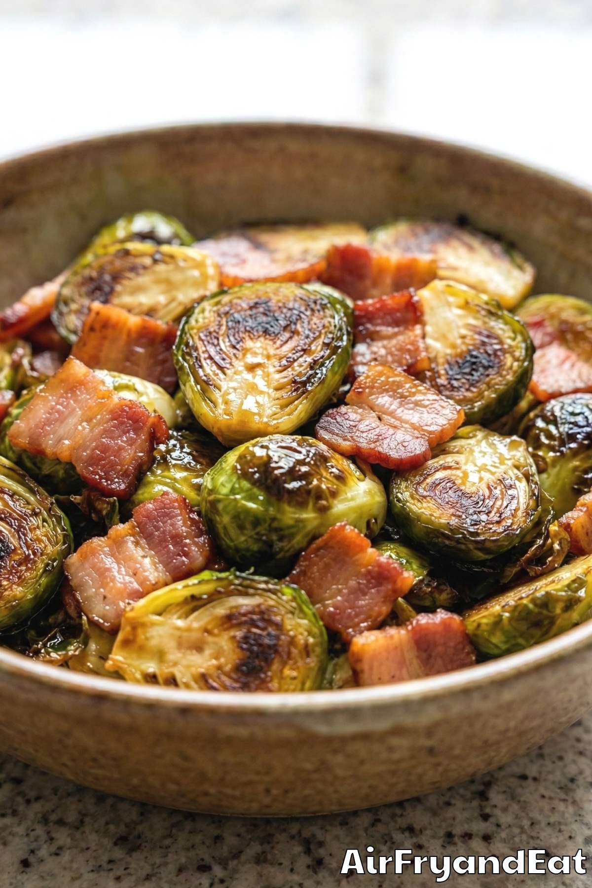 Crunchy air fryer Brussels sprouts with bacon
