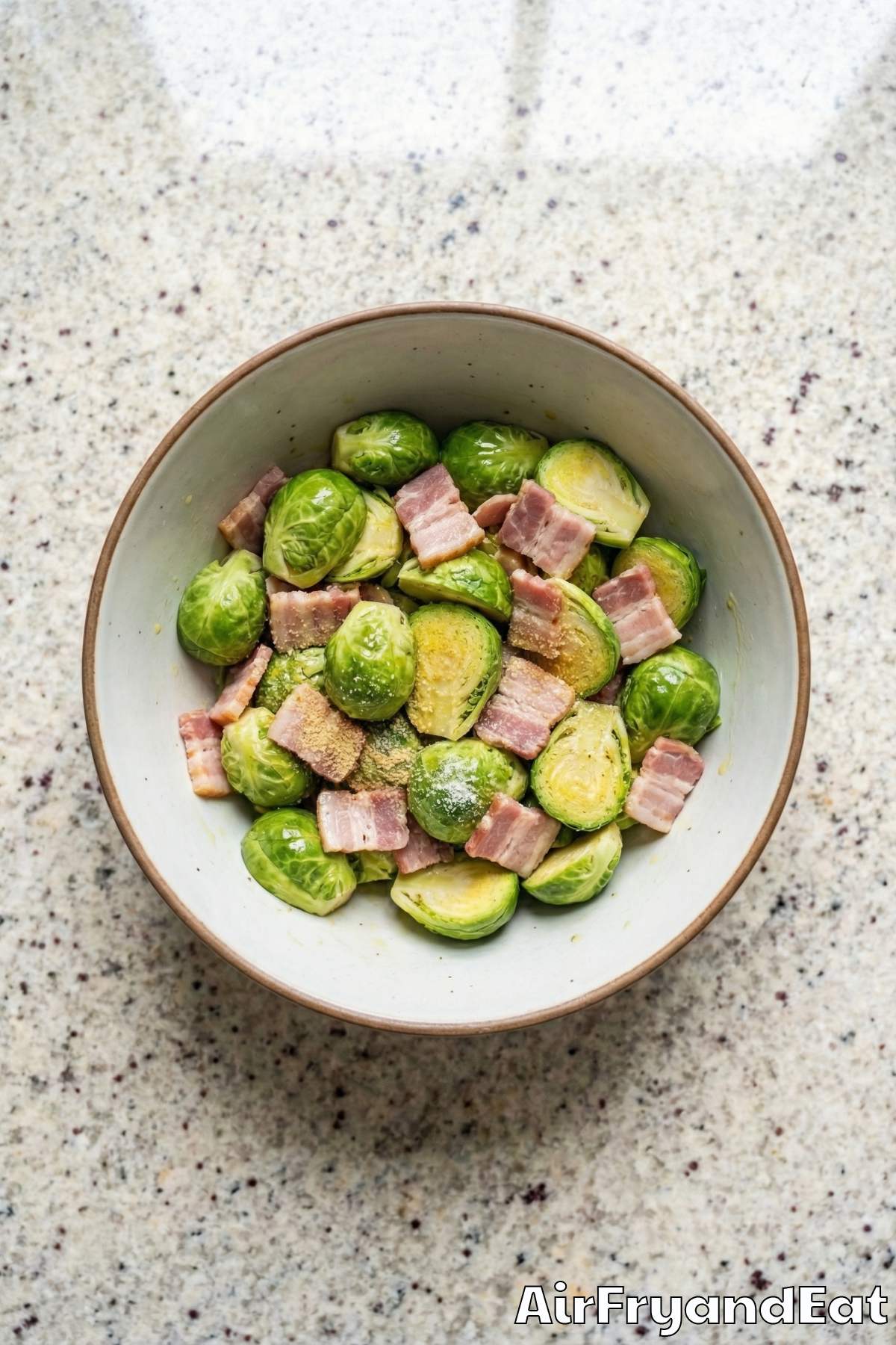 Air Fryer Crispy Brussels Sprouts & Bacon Step 3