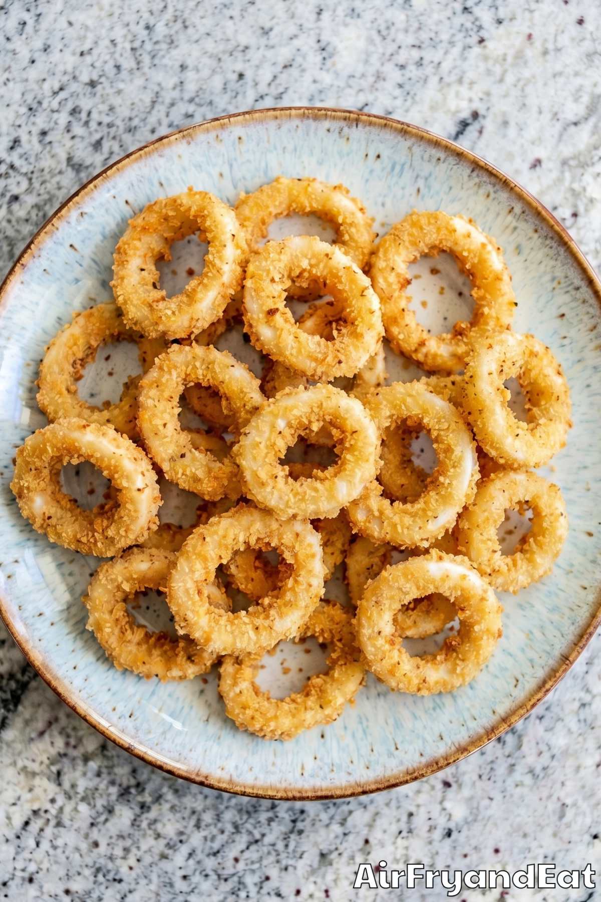 tender air fryer crispy calamari closeup