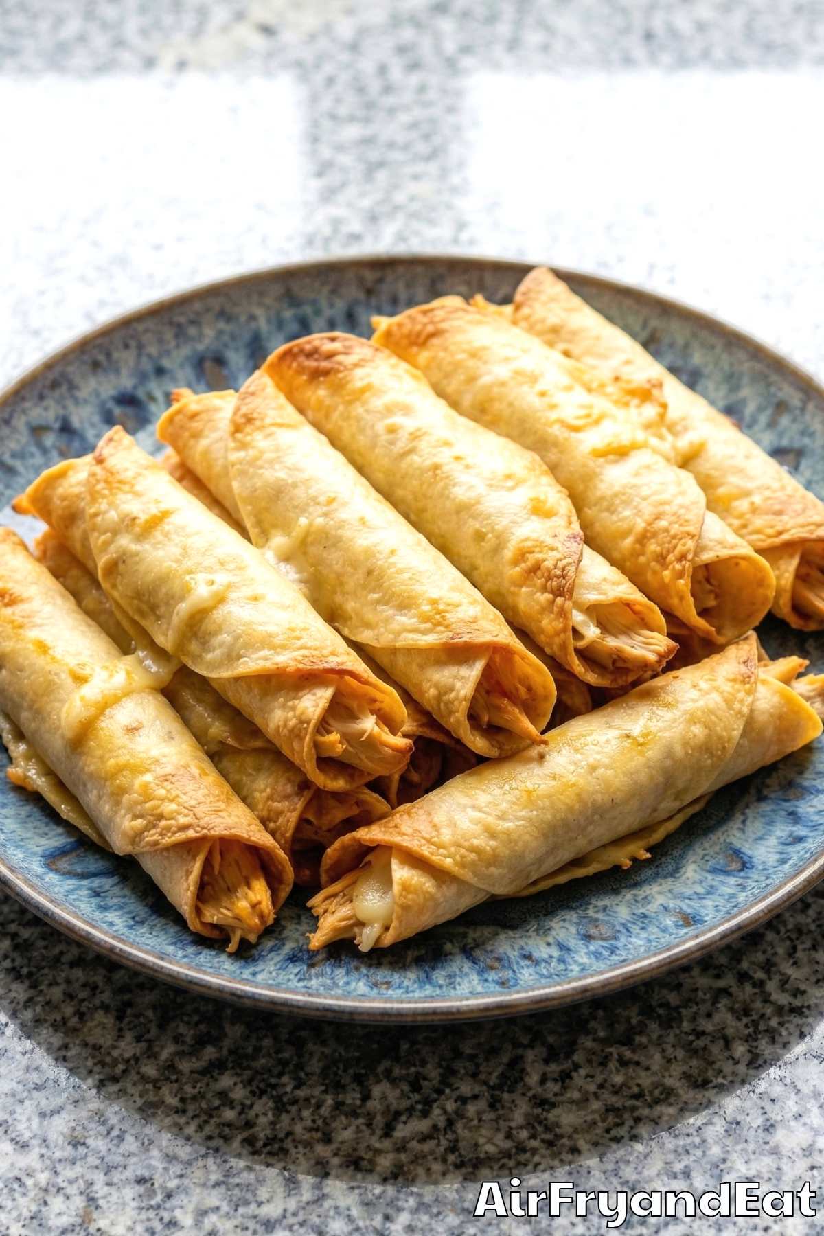 Flavorful air fryer crispy chicken taquitos