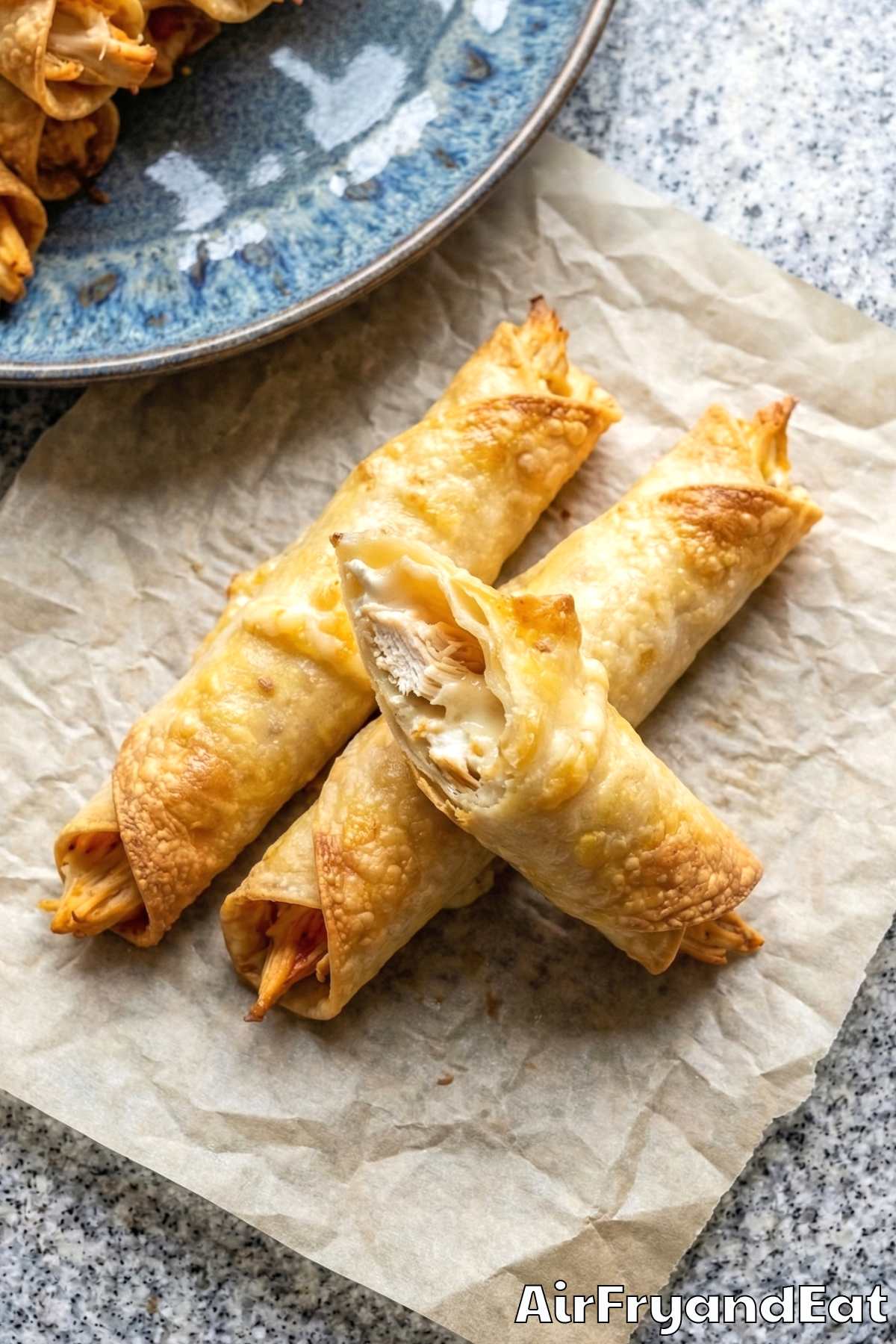 Irresistible air fryer chicken taquitos stacked