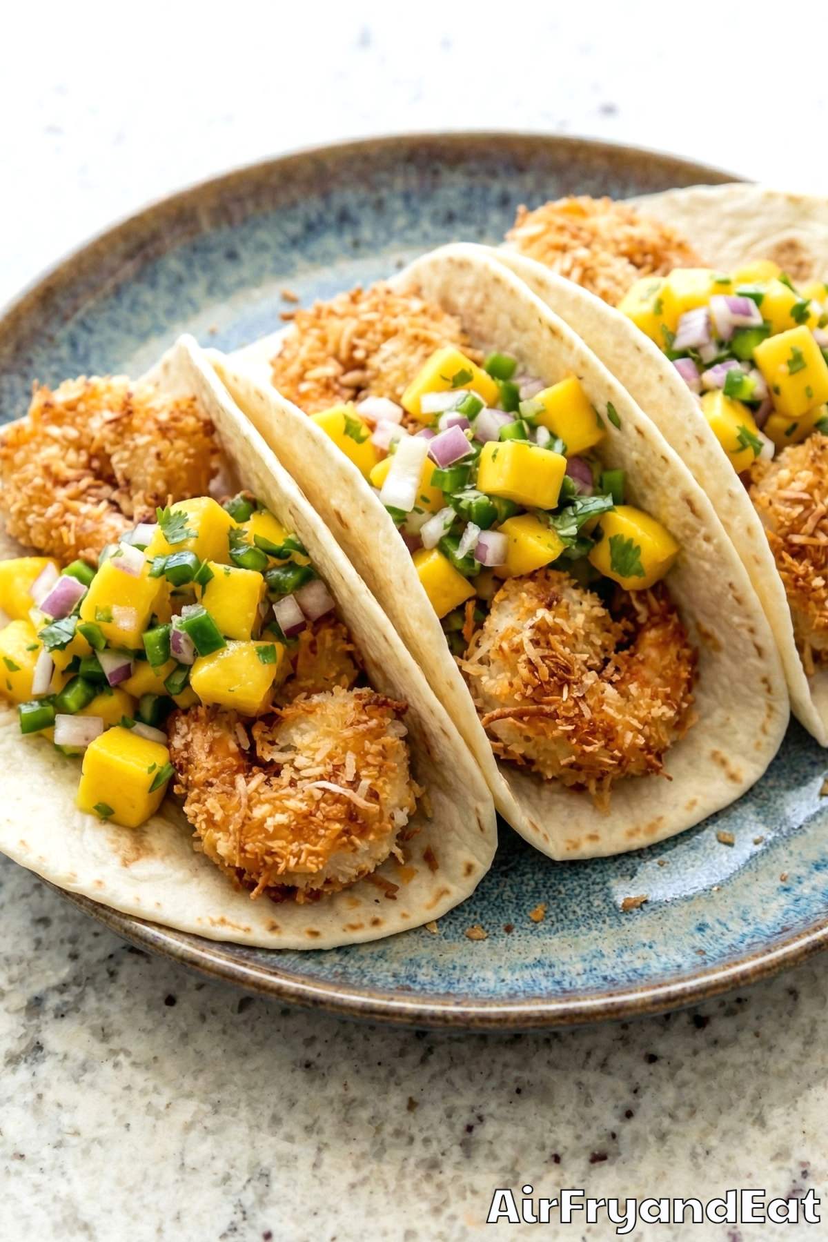 Fresh air fryer crispy coconut shrimp tacos