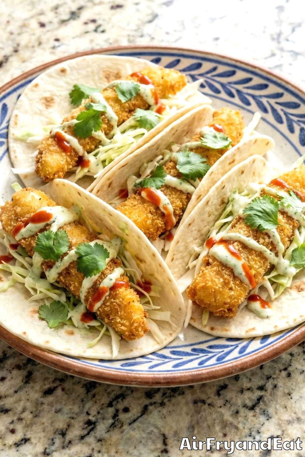 Savory air fryer crispy fish tacos plated