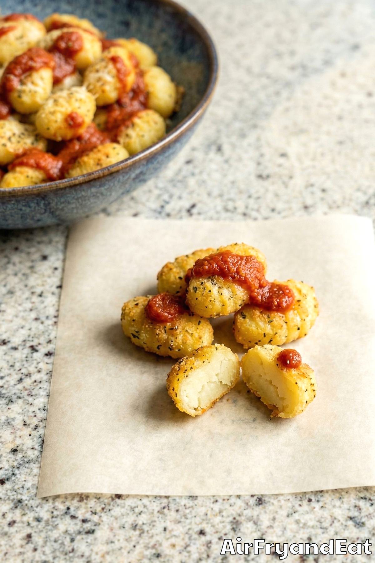 Homemade air fryer crispy garlic gnocchi