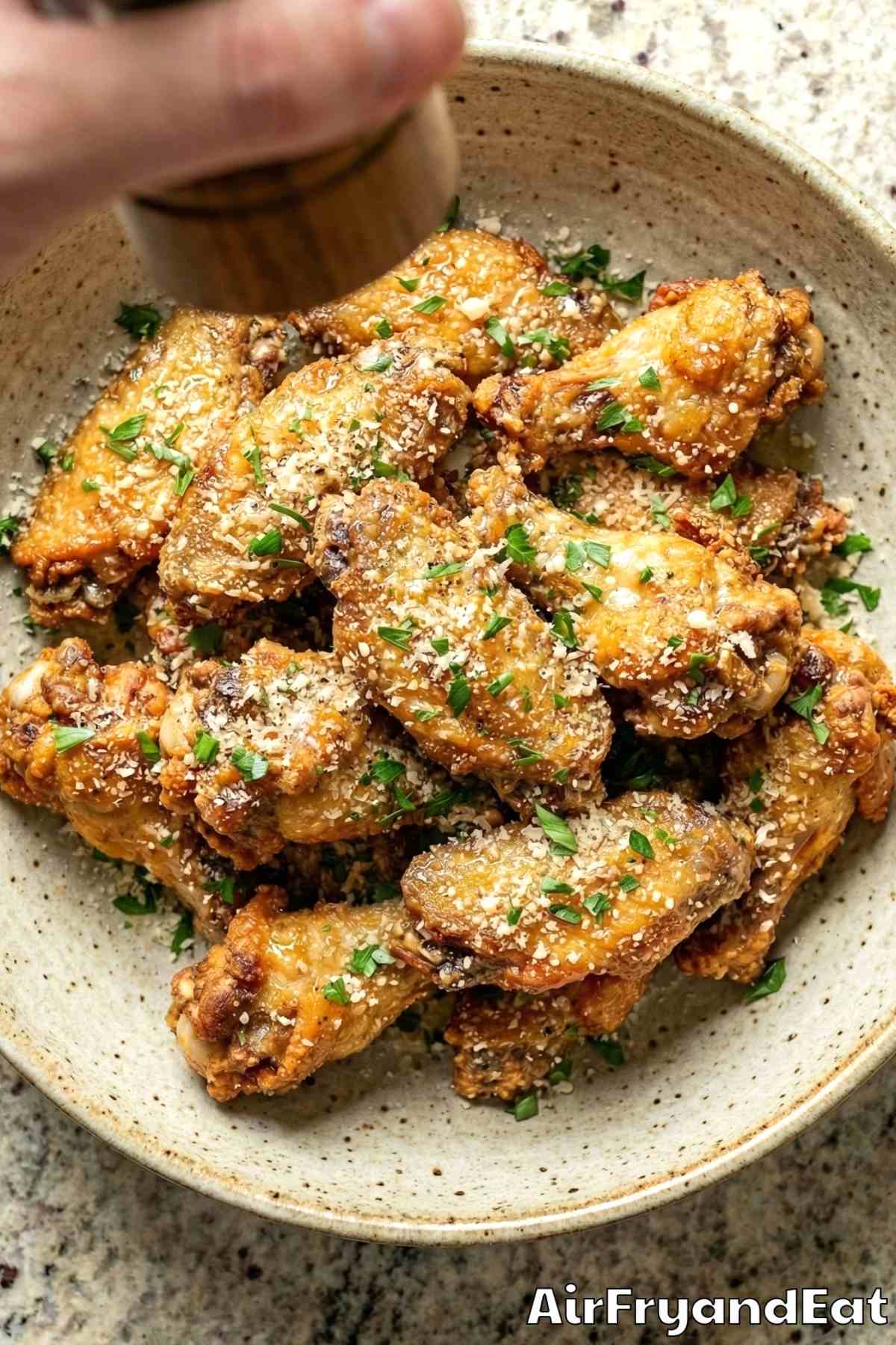 Tender air fryer crispy garlic parmesan wings