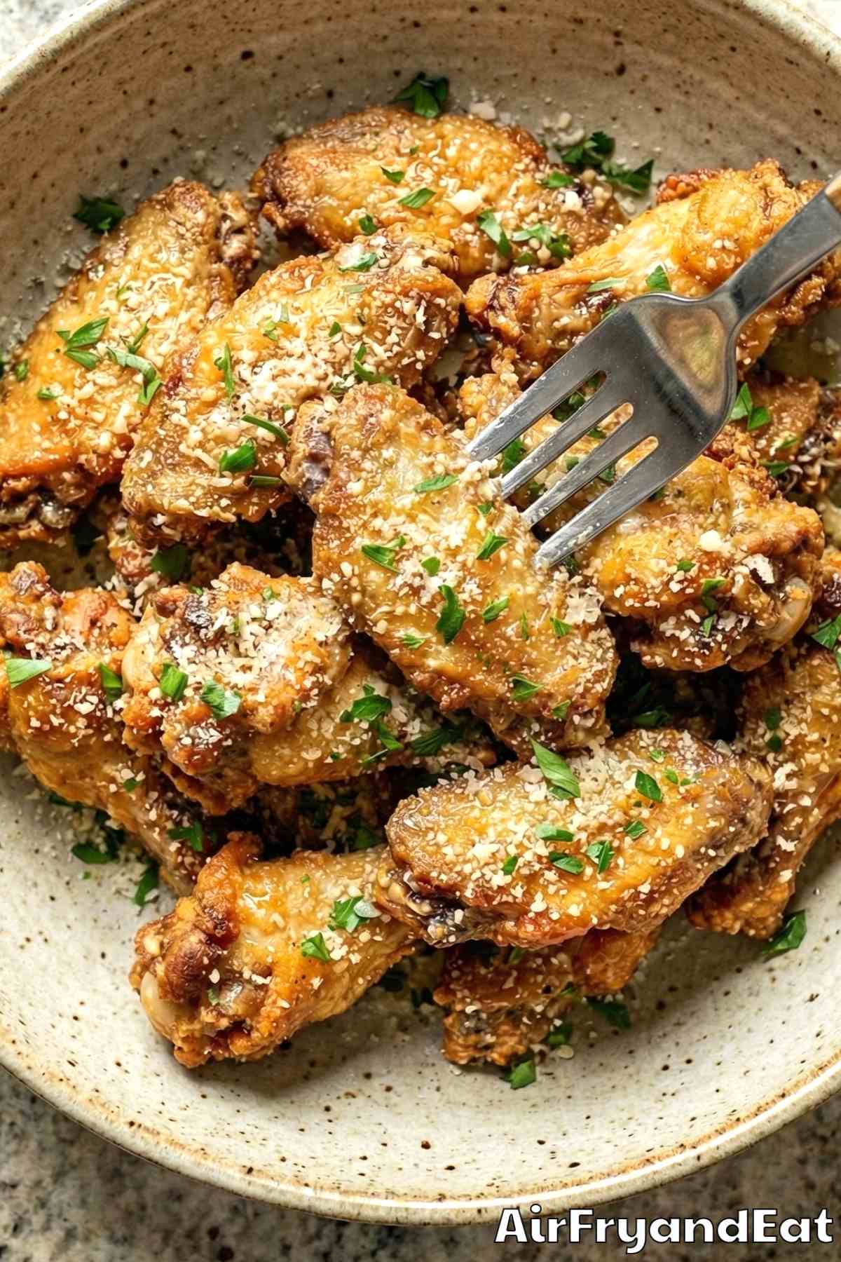 Easy air fryer garlic parmesan wings served warm