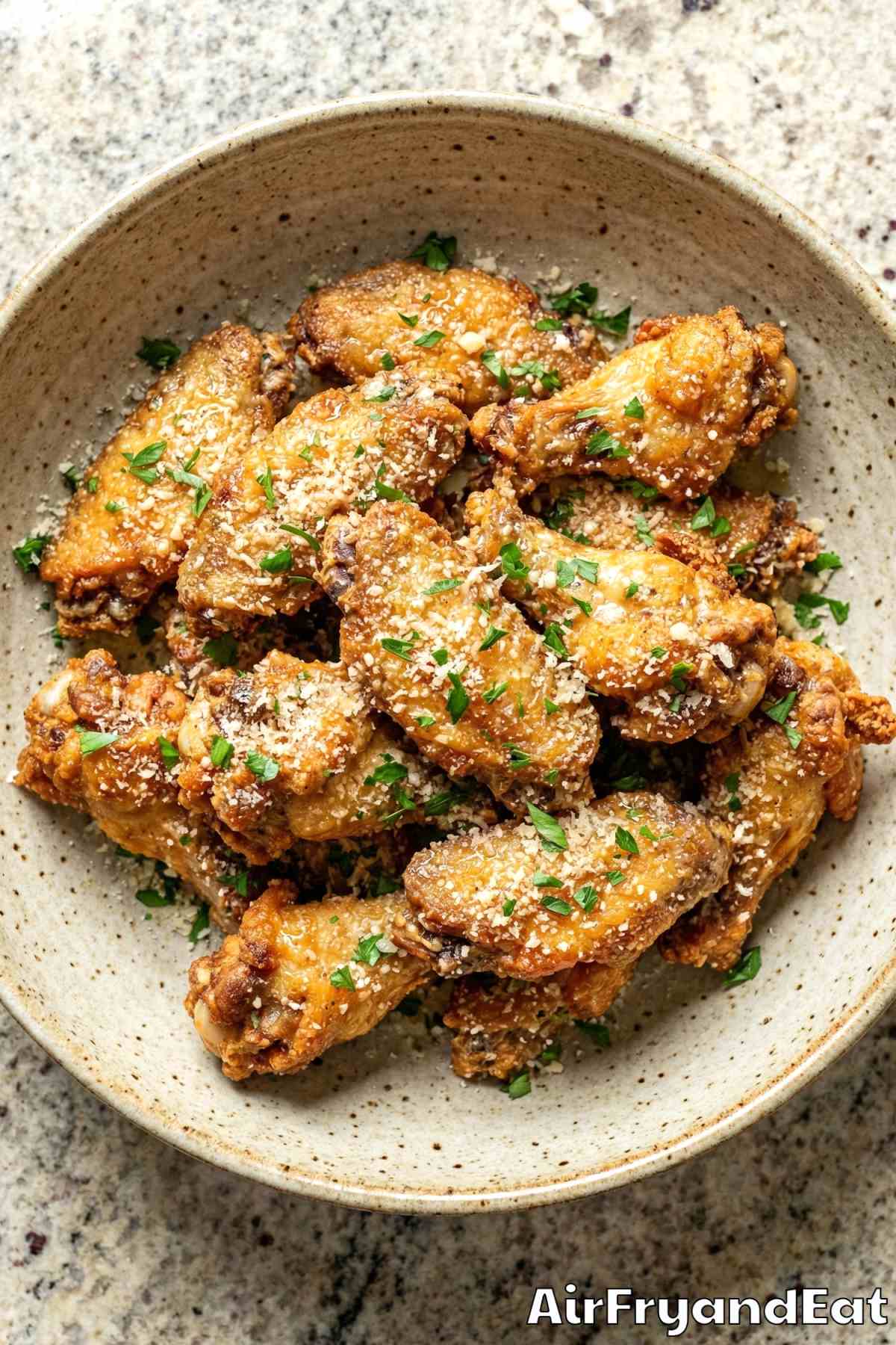 Crunchy air fryer garlic parmesan chicken wings