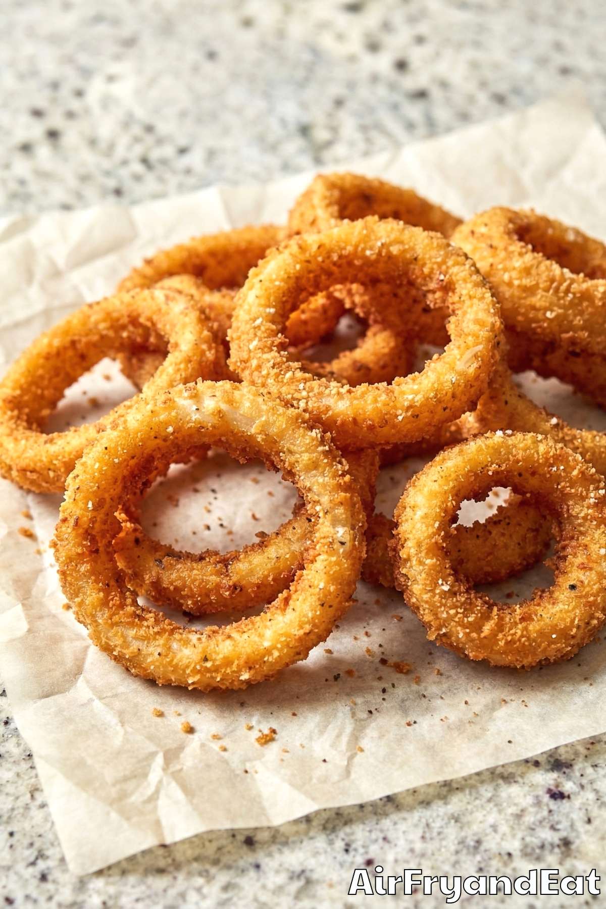 Irresistible air fryer panko onion rings stack