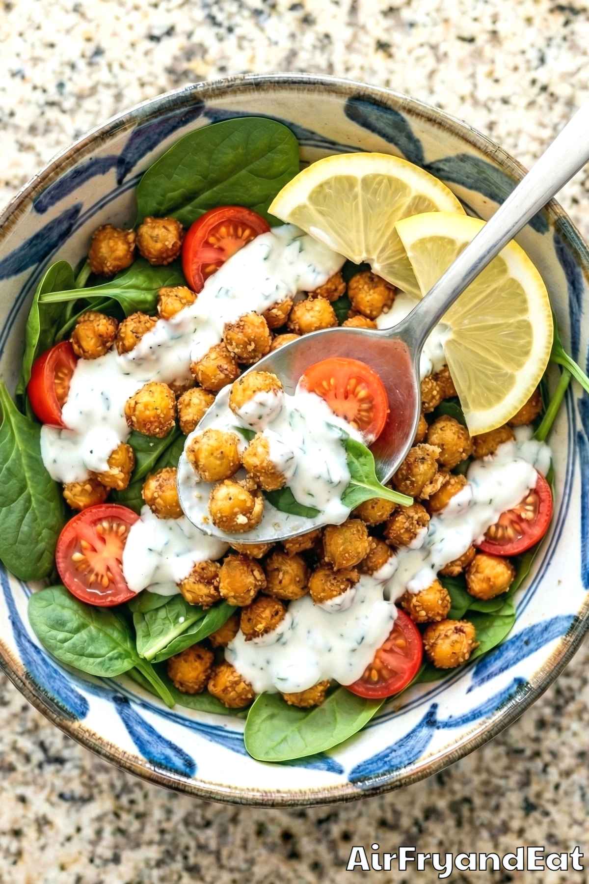Crunchy air fryer parmesan chickpea bowl
