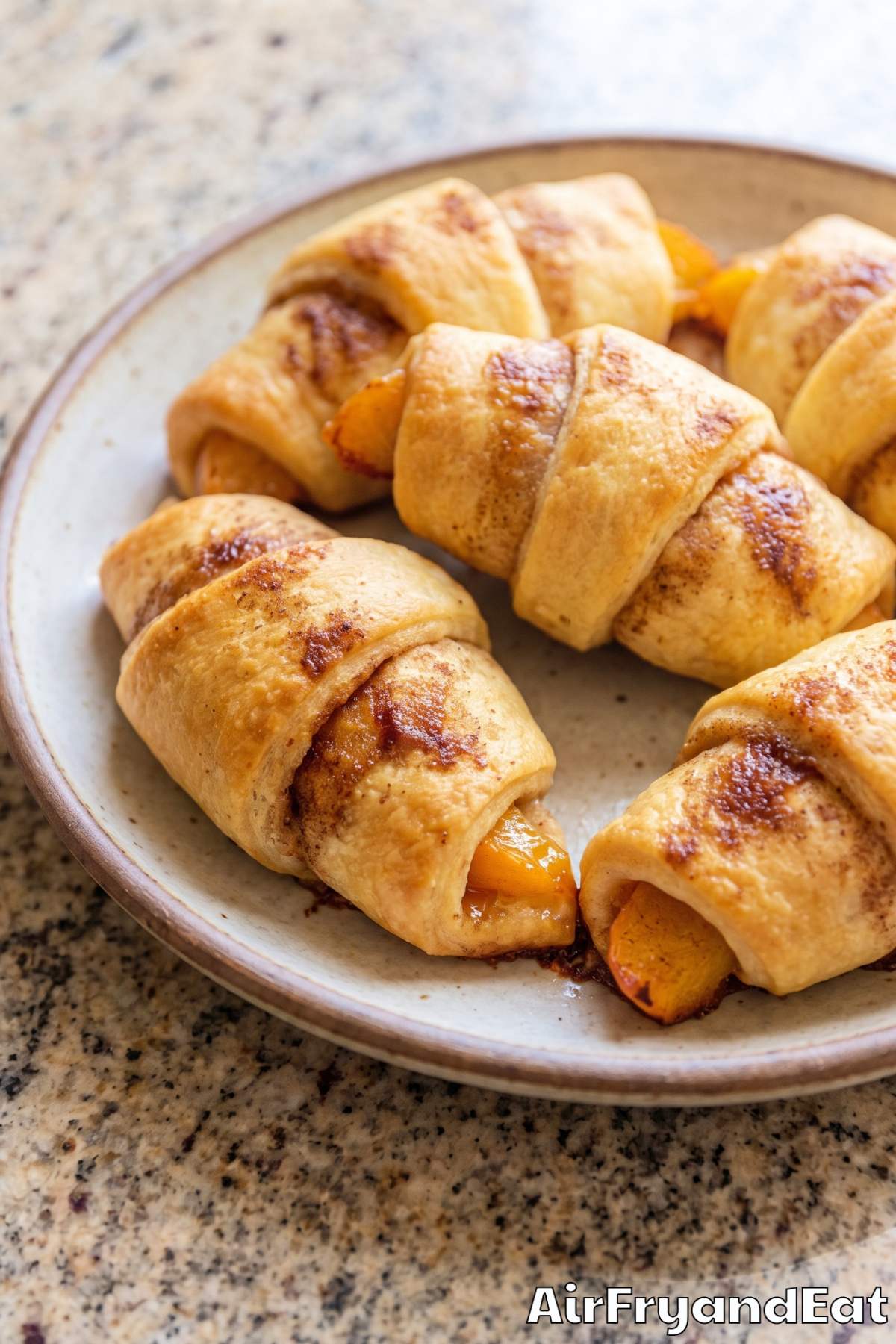 Homemade crispy peach cobbler rolls