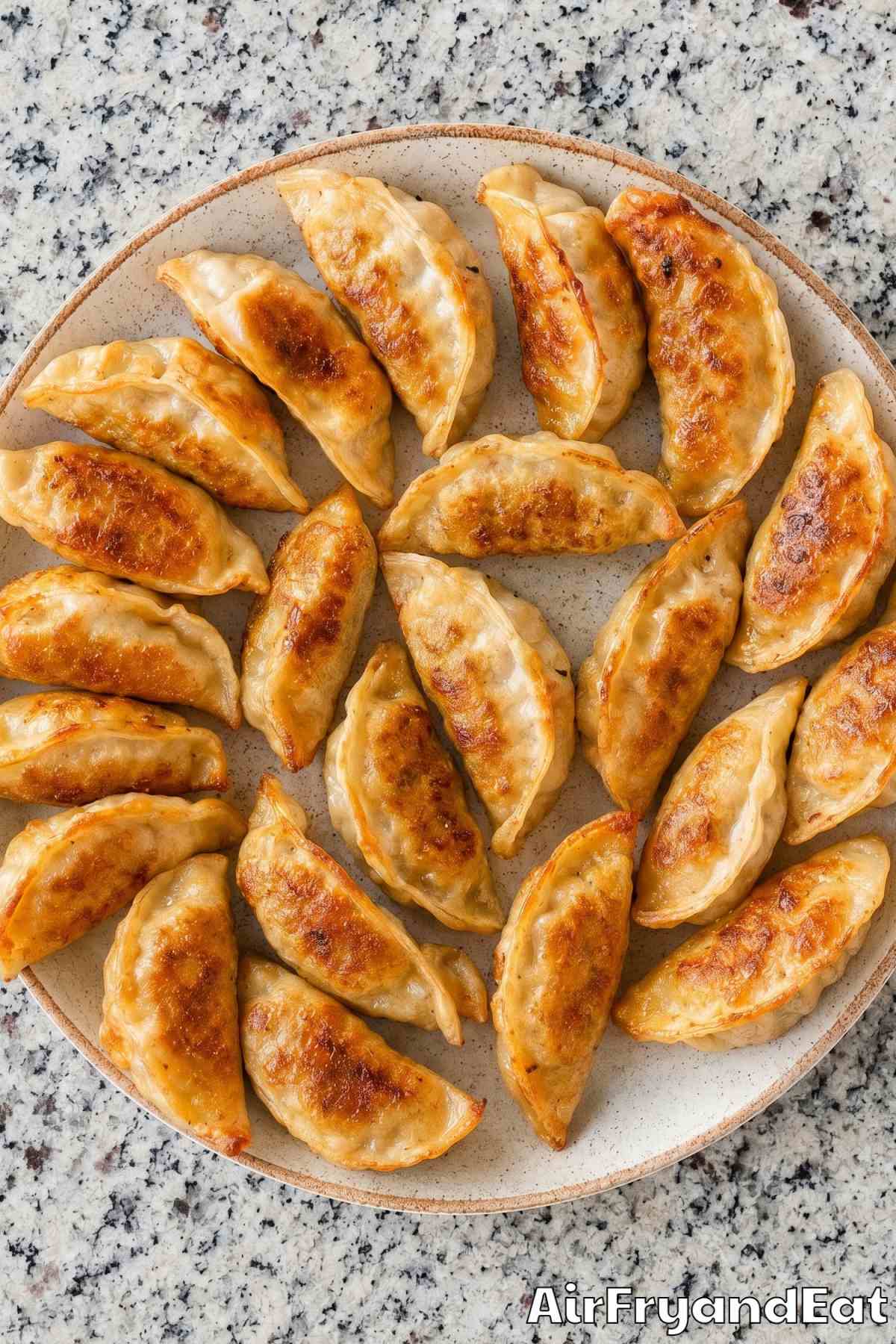 Crunchy air fryer pot stickers with dipping sauce