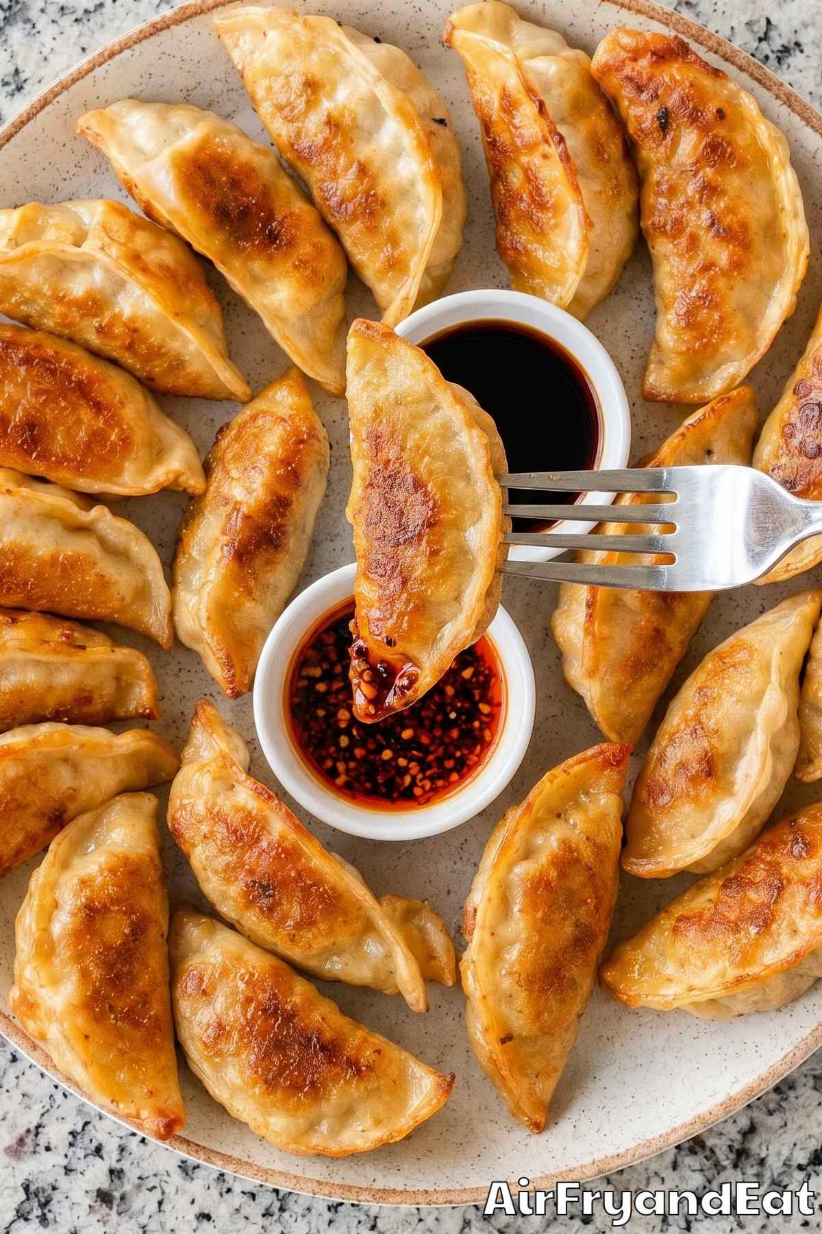 Easy air fryer crispy pot stickers close up