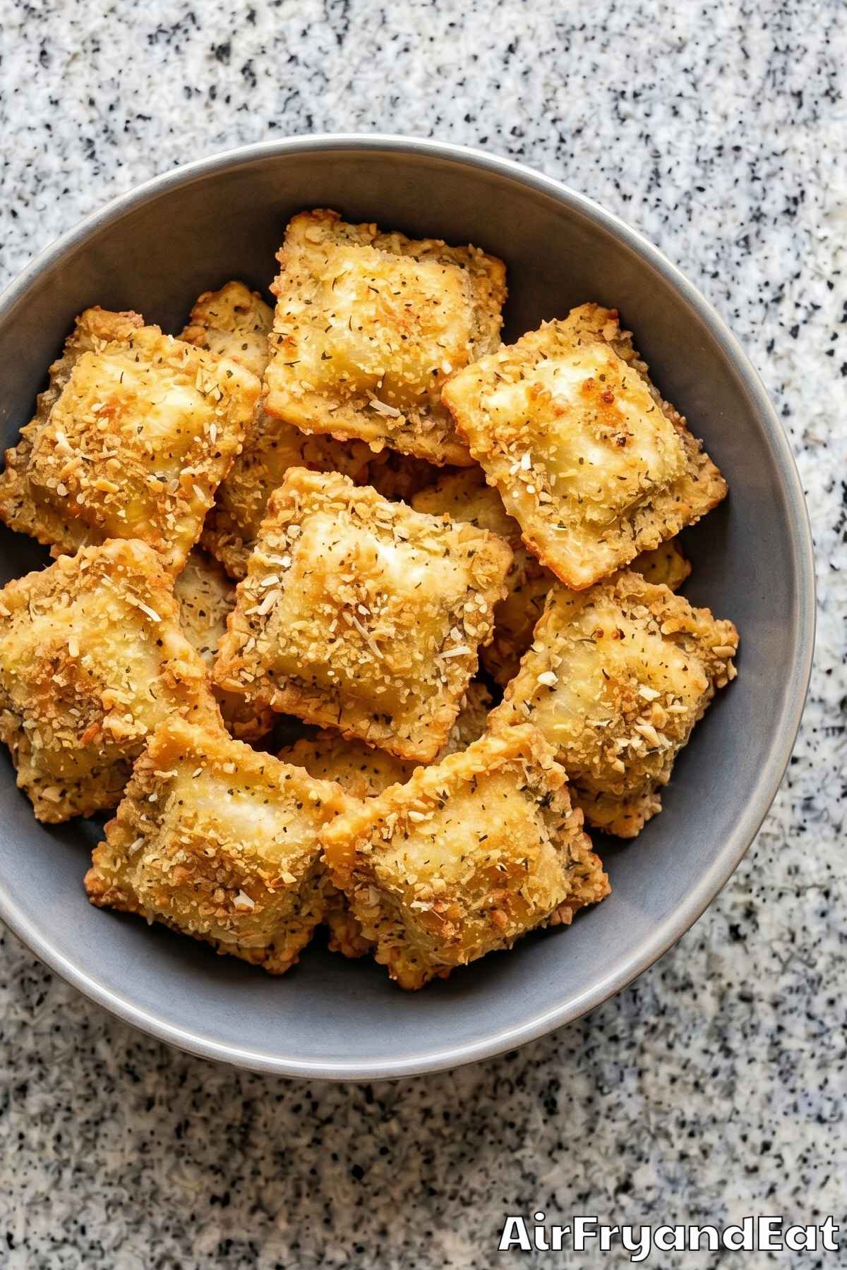 air fried ravioli with red dipping sauce