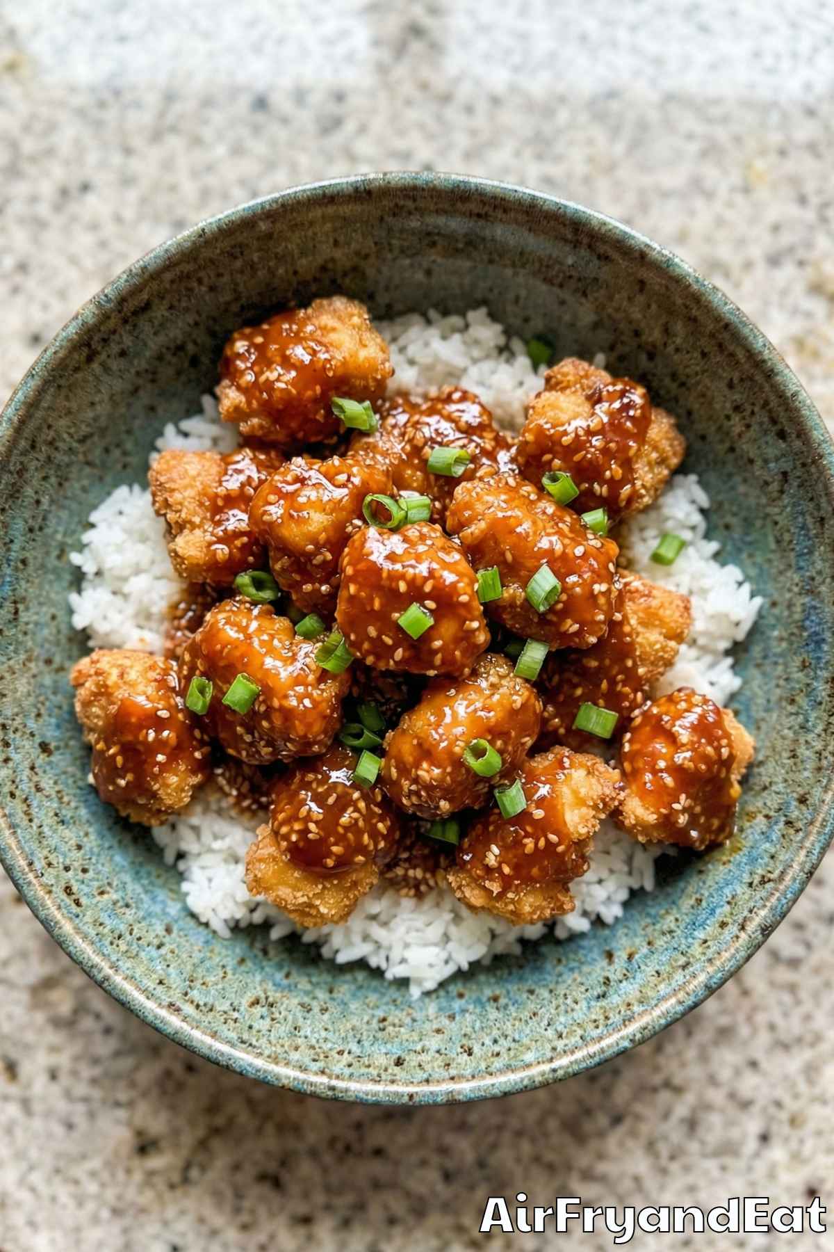 Flavorful air fryer crispy sesame chicken