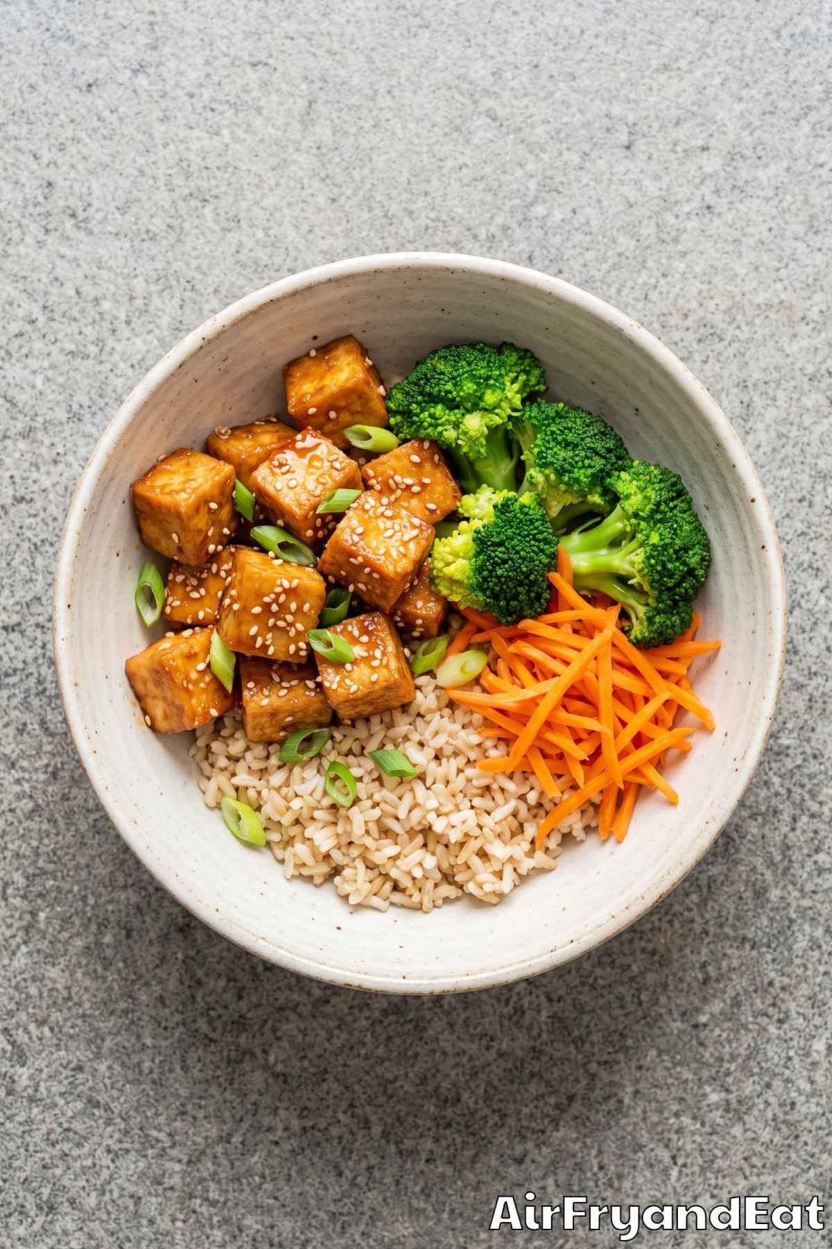 Easy air fryer sesame tofu bowl