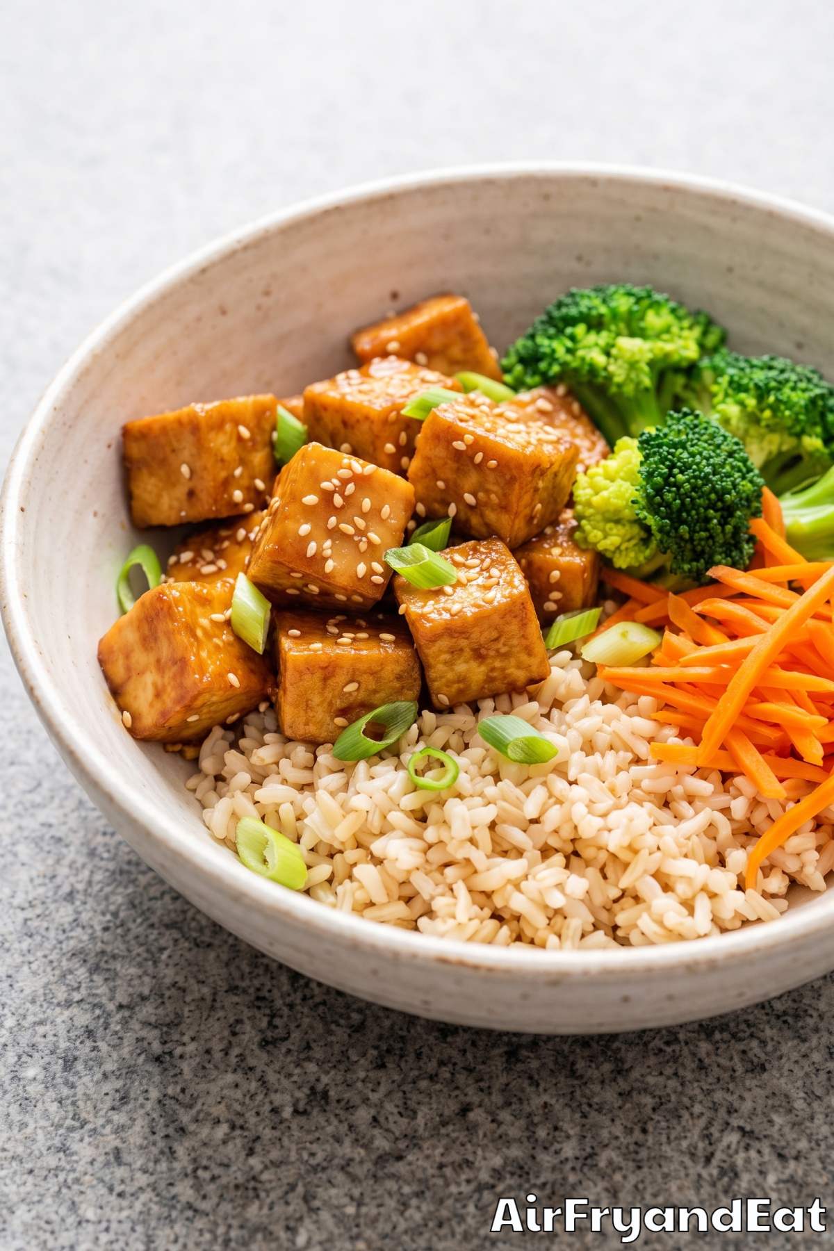 Crispy tofu bowl with sesame glaze