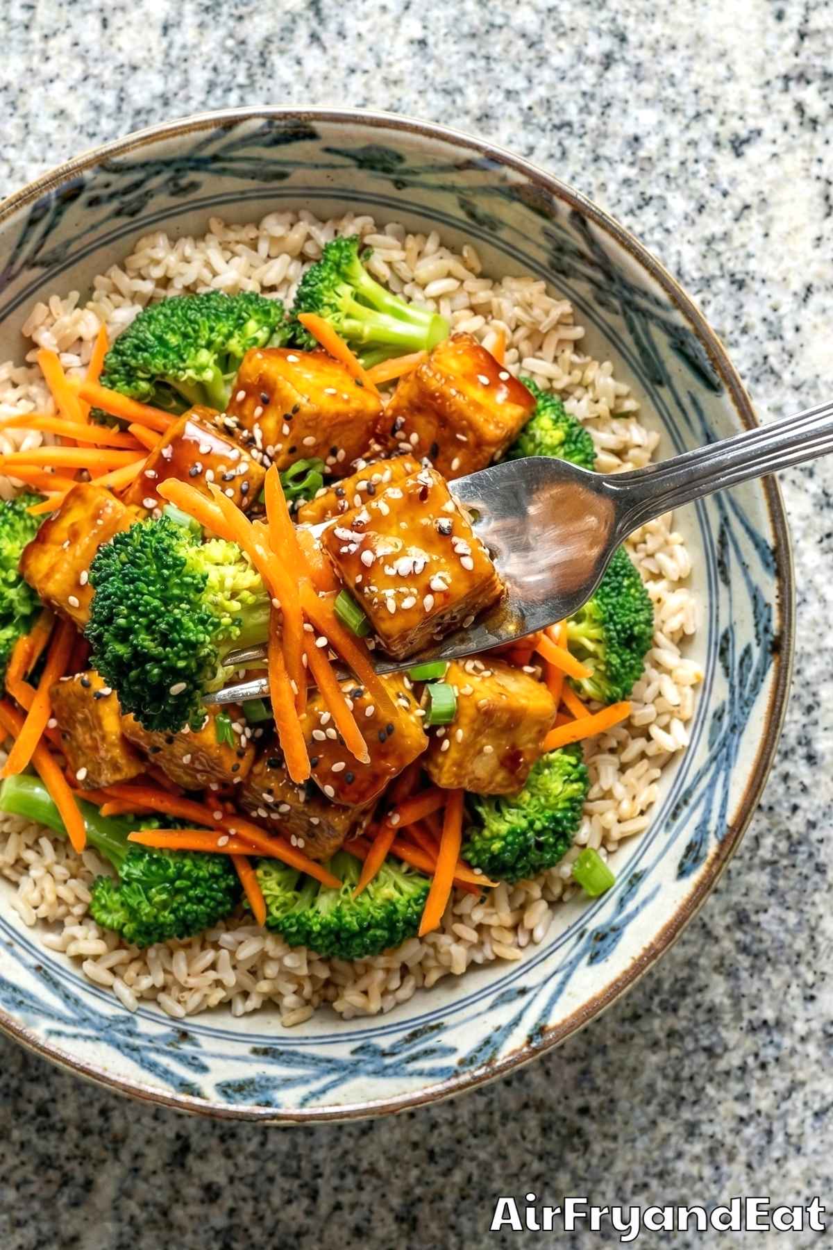 satisfying crispy sesame tofu bowl