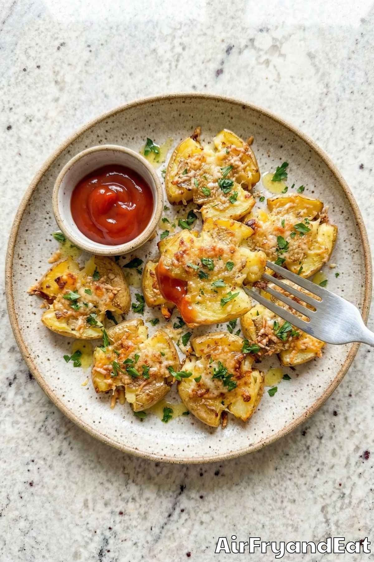 Hearty crispy smashed potatoes from air fryer