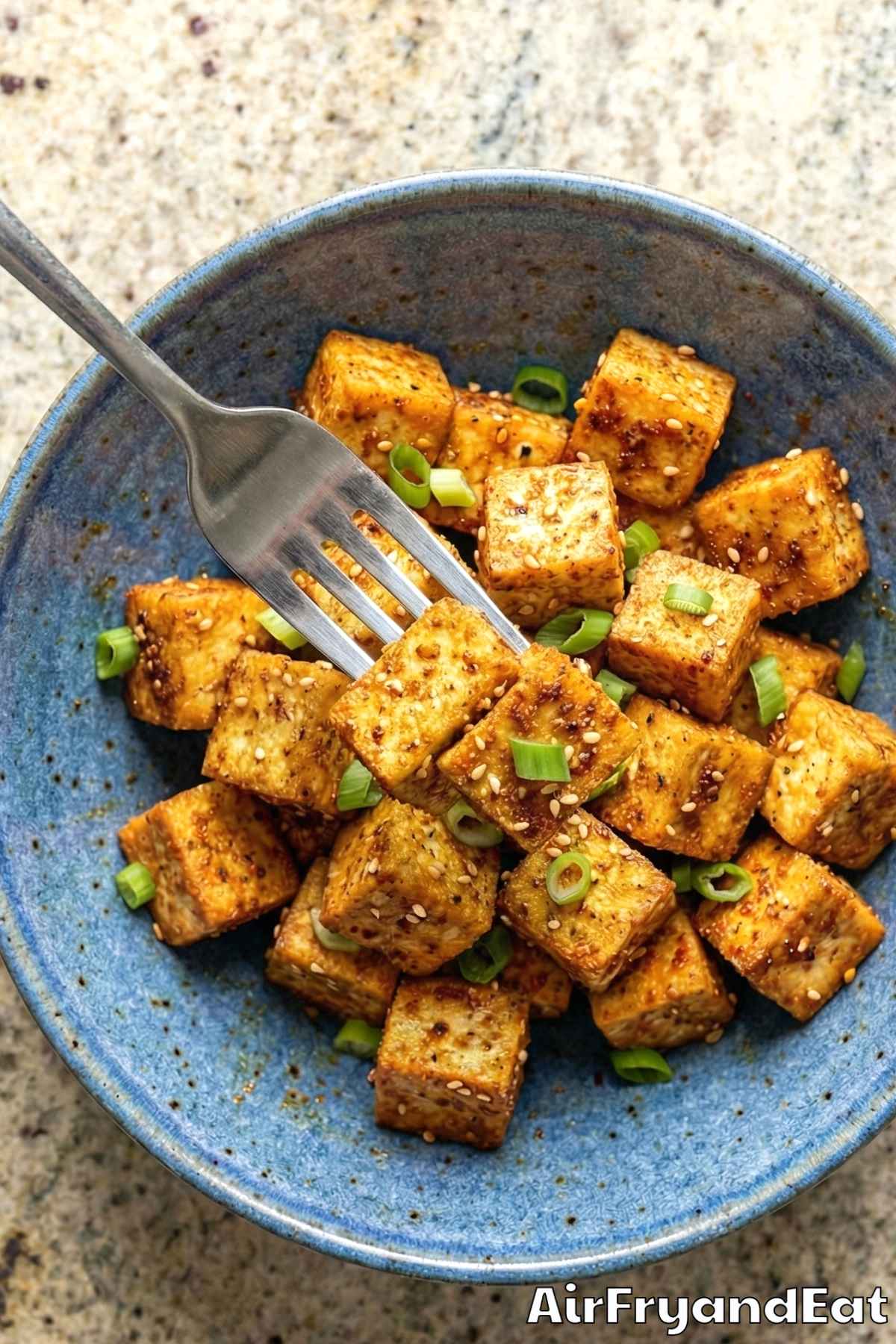 Wholesome air fryer crispy tofu bites snack