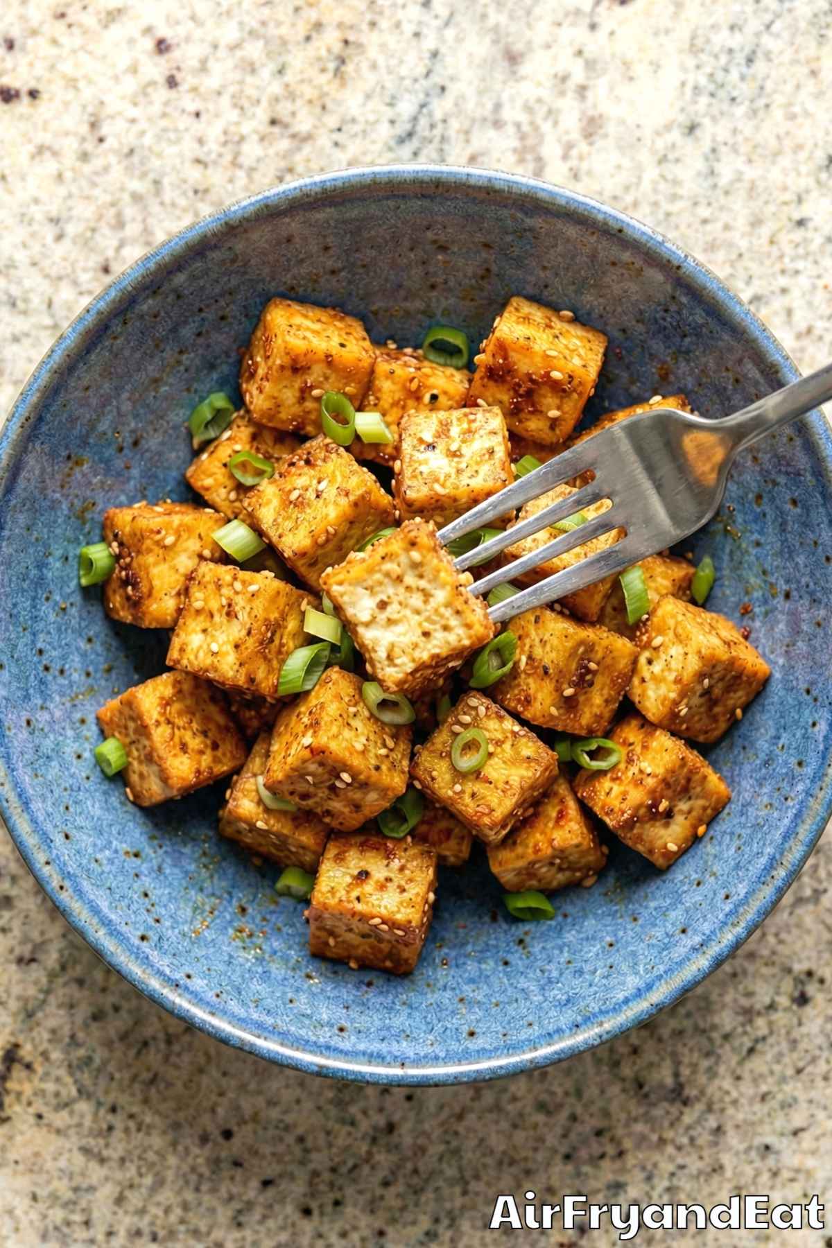 Savory air fryer crispy tofu bites ready to eat