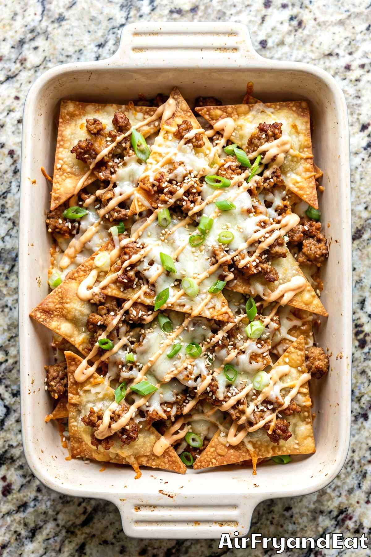 Savory air fryer crispy wonton nachos