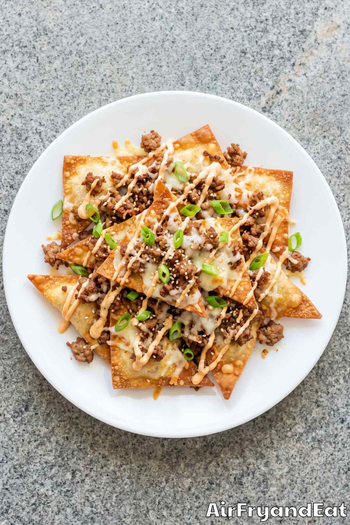 Melty cheese wonton nachos, air fried