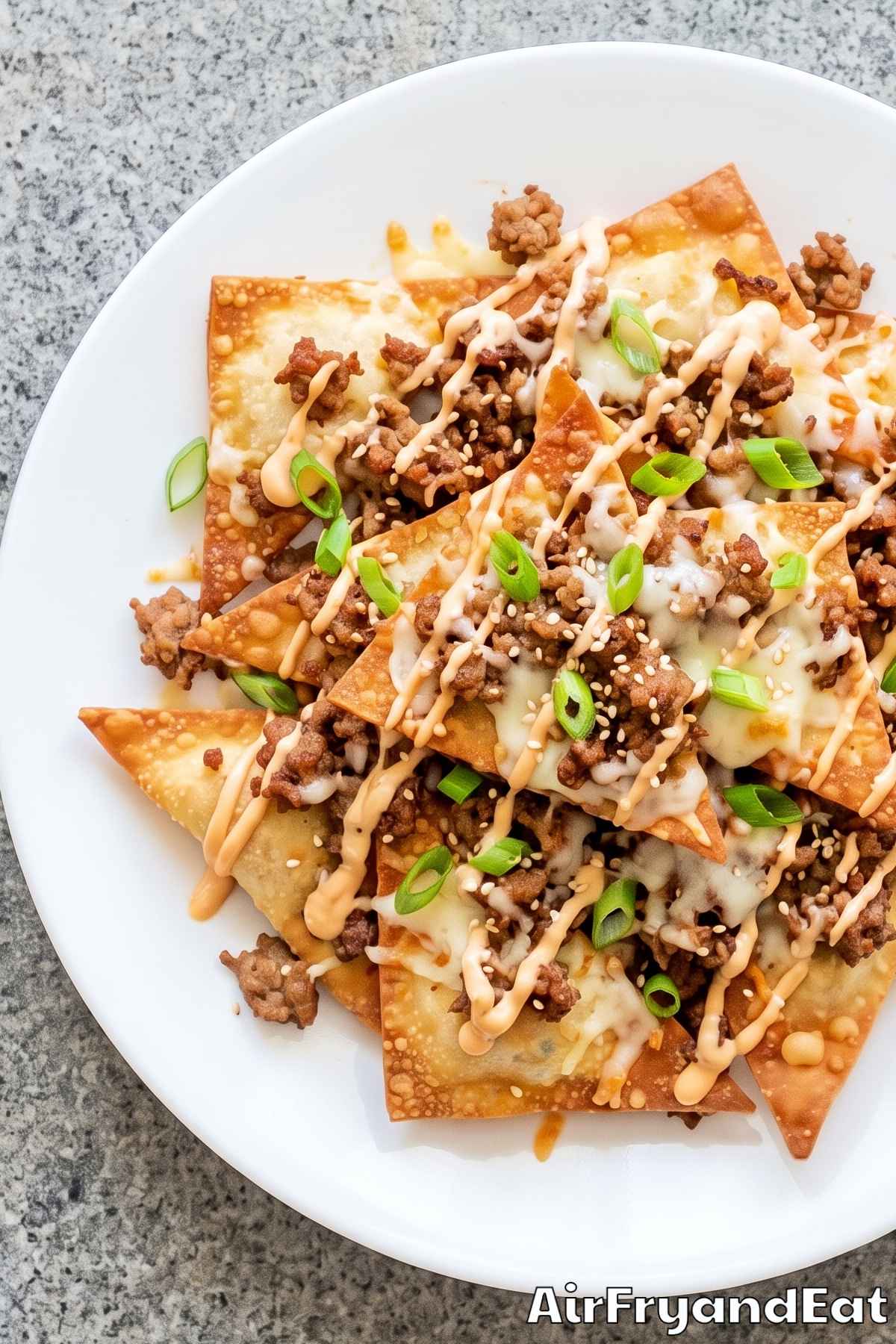 Golden wonton nachos with melty cheese