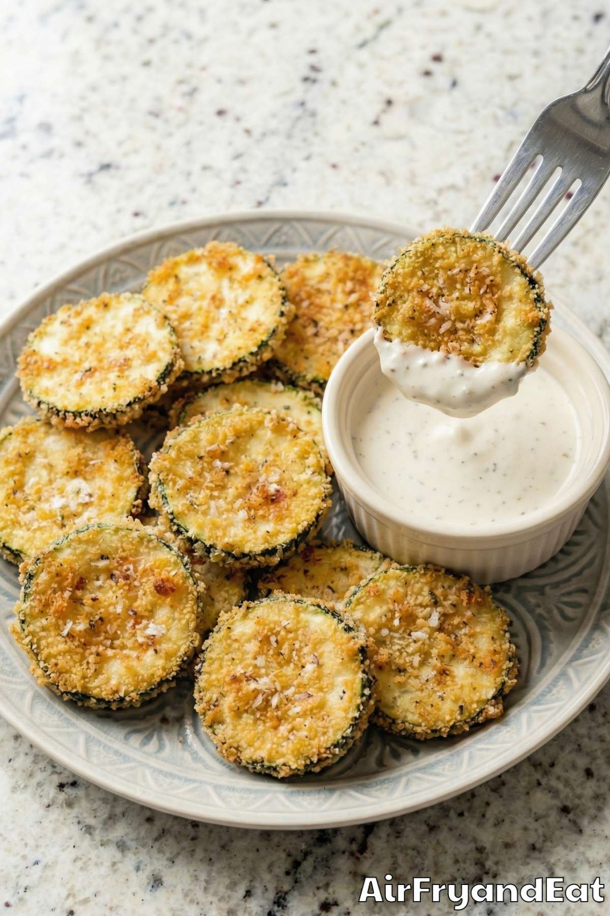 Golden air fryer zucchini chips close-up