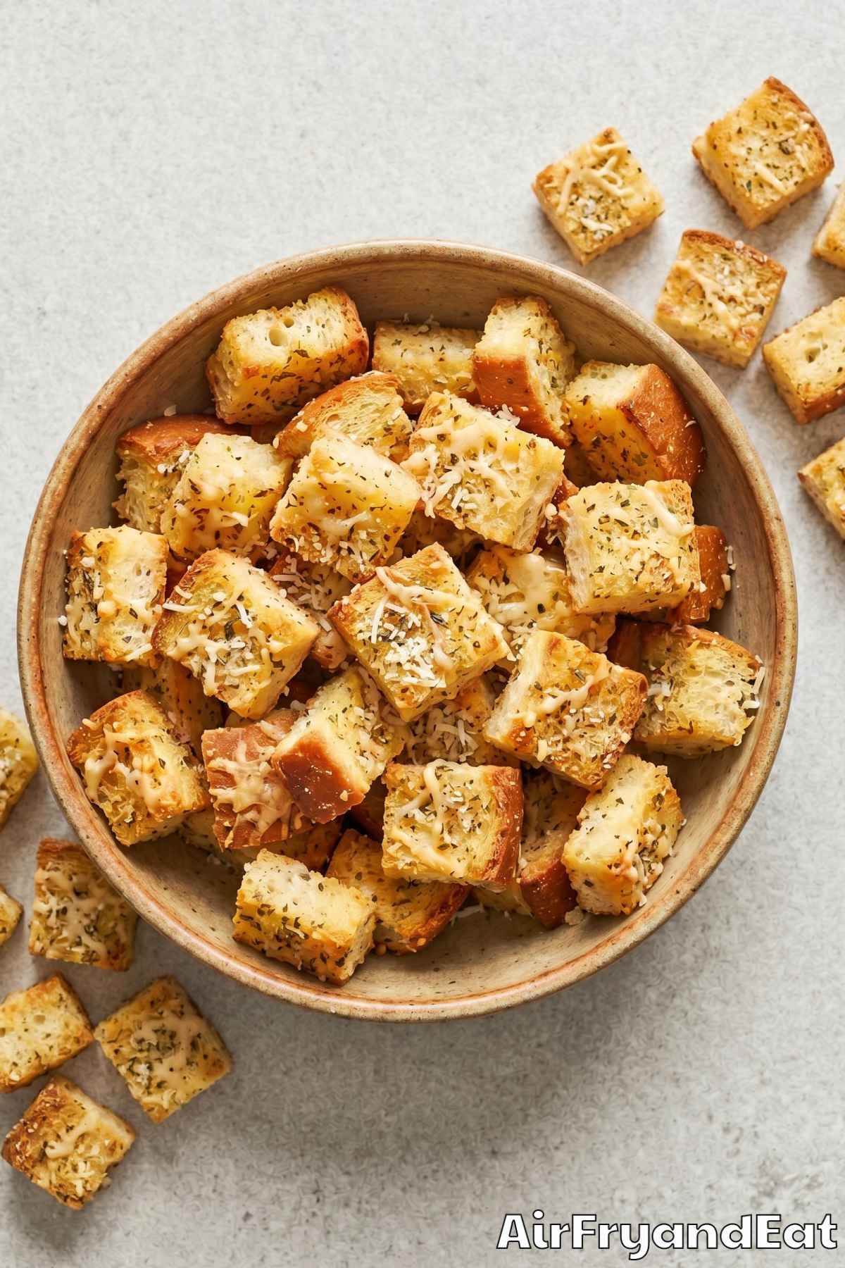 Easy air fryer croutons ready to serve