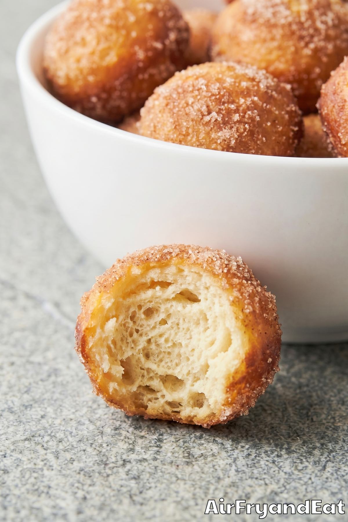 Easy air fryer doughnut holes in a bowl